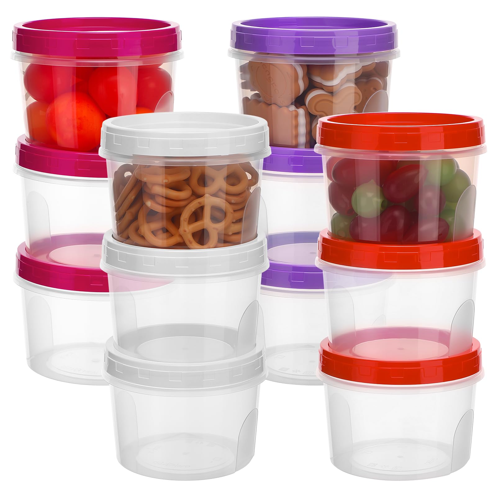 saerryor 12PCS Plastic Food Containers with Lids, 500ML Round Snack Pots Reusable Freezer Storage Boxes Stackable Food Prep Storage Containers, Dishwasher & Microwave & Freezer Safe, Style 2