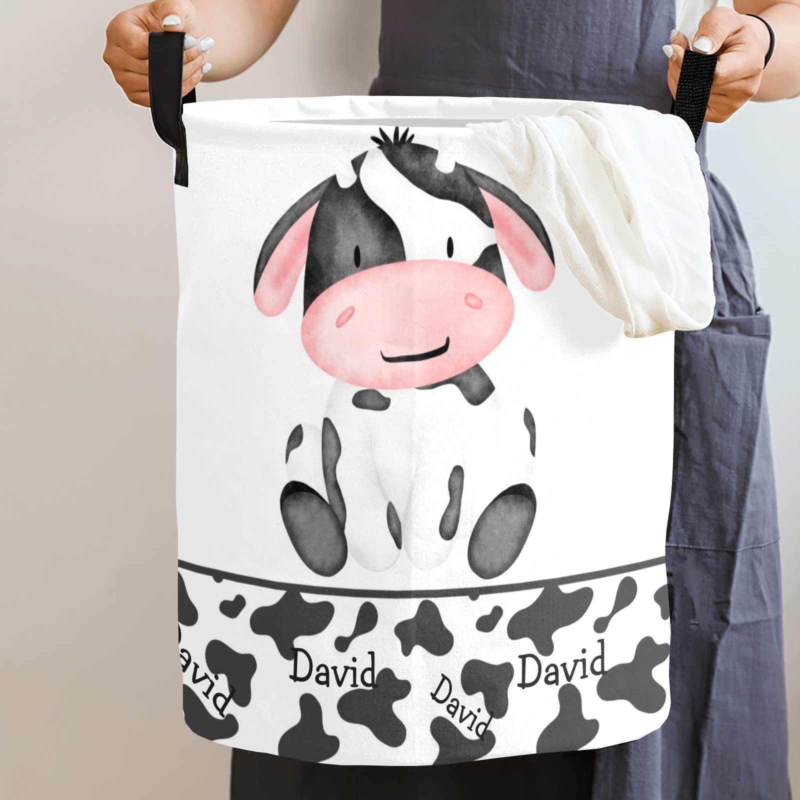 Personalized Laundry Basket, Cow Print Farm Animal Custom Storage Bins Laundry Hamper with Name Collapsible Toys Organizer Option 20