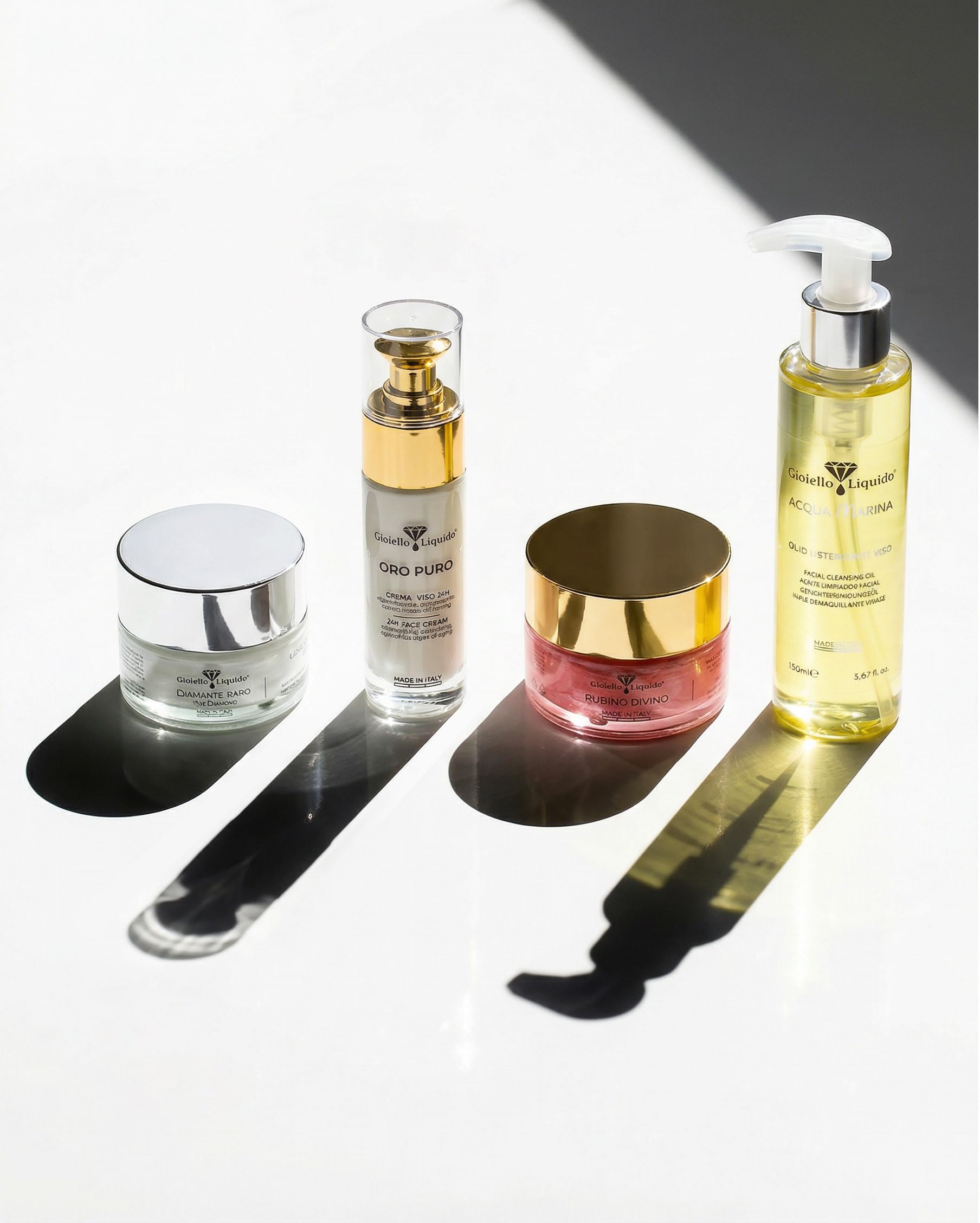 Gioiello Liquido Crema Viso 24H - Antiage con Oro Colloidale, Acido Ialuronico e Rosa Damascena Effetto Lifting e Illuminante – Made in Italy – Per Viso, Collo e Décolleté formato viaggio