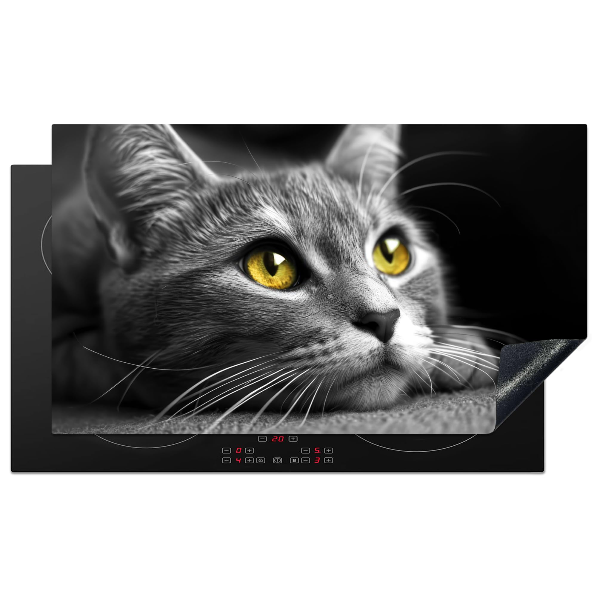 KitchenYeah© Induction Hob Protector Mat 20.5"x35.4" / 90x52 cm Cooker Top Protectors Cover Ceramic Covers Electric Hobs Vinyl Cat - Grey - Animals - Cat — image 1