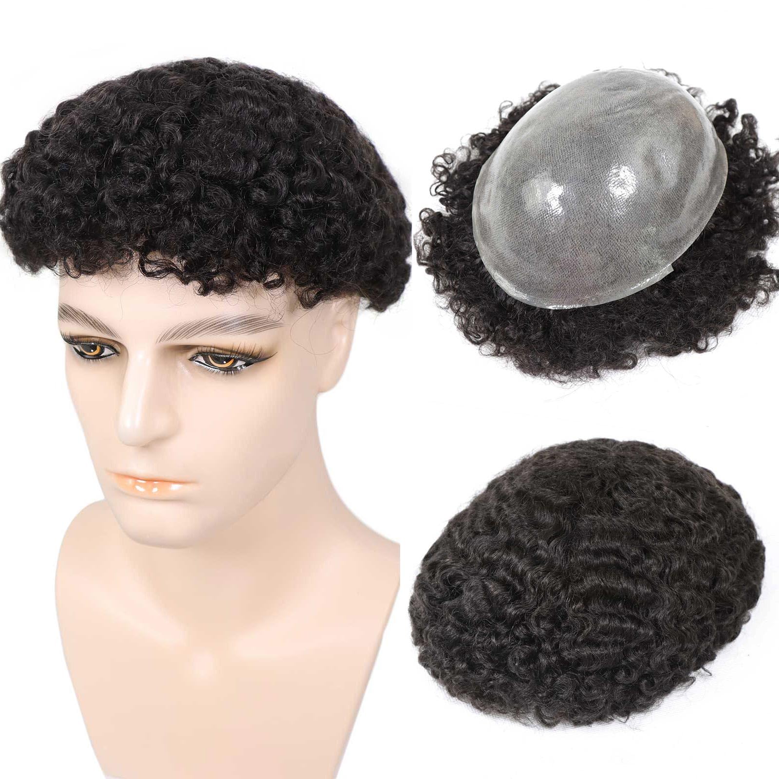 12MM Man Weave Hair Unit Black Men Afro Curly Toupee Full Poly Skin Pu Mens Toupee Human Hair System for Men Hair Piece