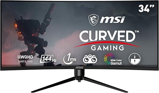 MSI (Optix MAG342CQRV) 34″ (3440 x 1440) 144Hz Ultra Wide QHD RGB LED Super Narrow Bezel Curved Gaming Monitor