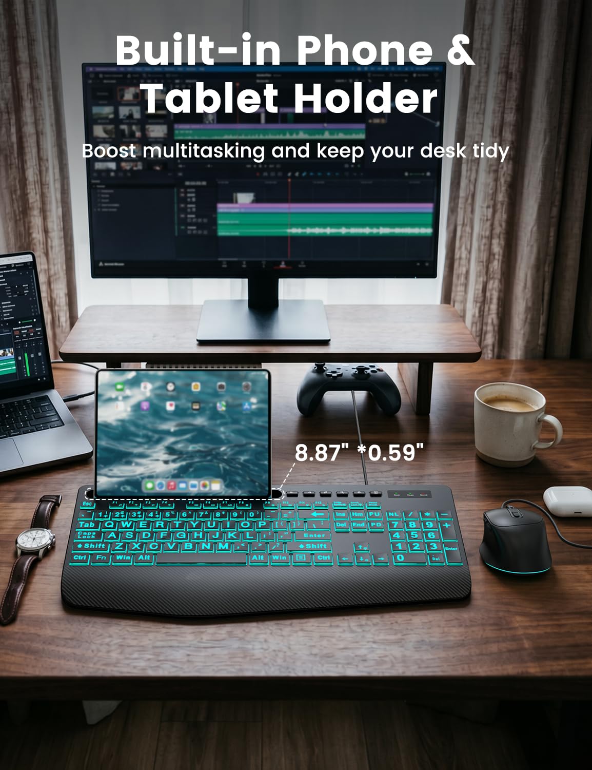 SABLUTE KM21Pro - Tastiera cablata e mouse, tasti retroilluminati con stampa 4 volte più grande, poggiapolsi, design ergonomico, Plug & Play USB per PC portatili Windows, ideale per anziani, studenti
