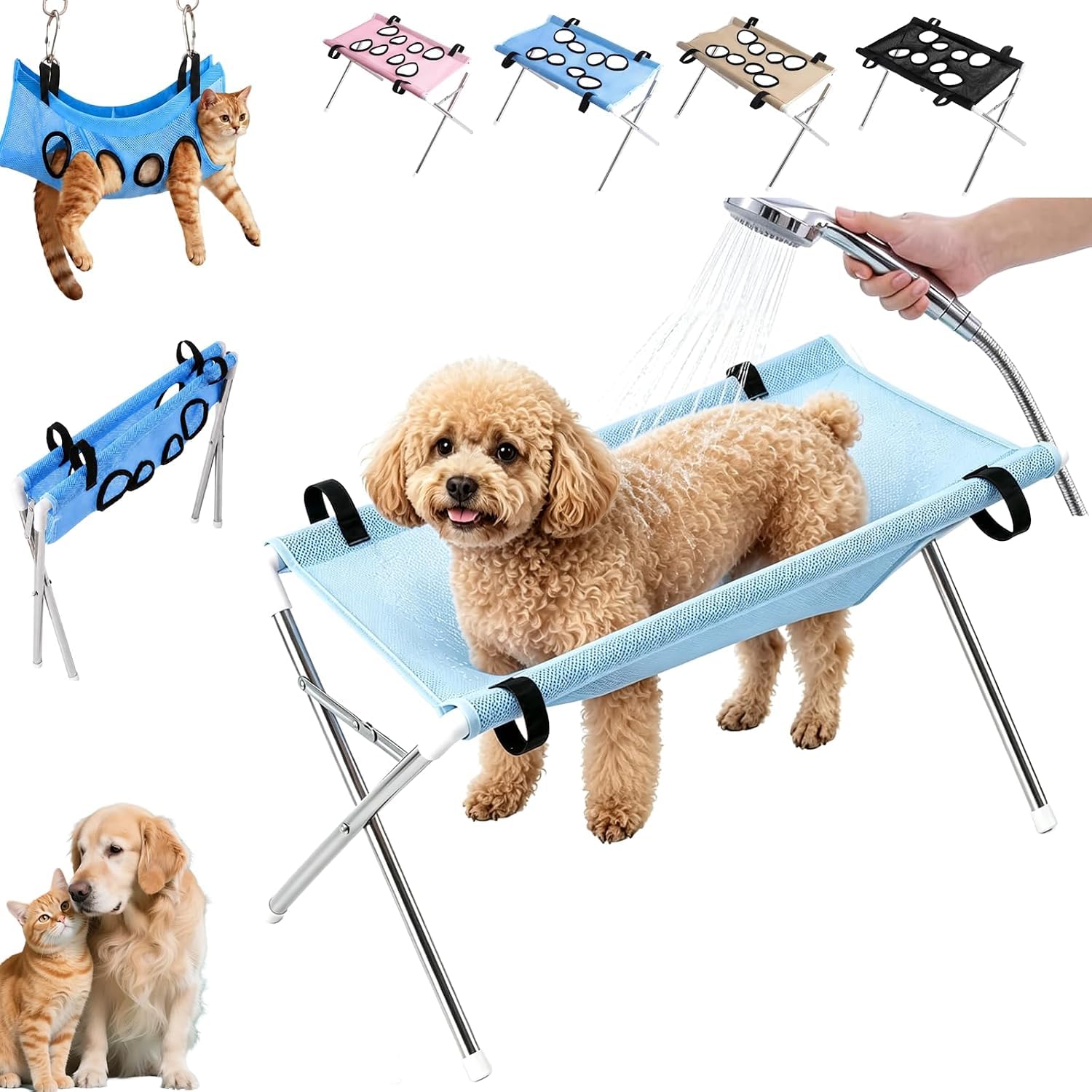 Amaca Per La Toelettatura Di Animali Domestici Con Struttura Pieghevole In Tubi Metallici, Supporto In Rete Ad Asciugatura Rapida Con Cinghia Di Fissaggio, Imbracatura Traspirante Per Cani E