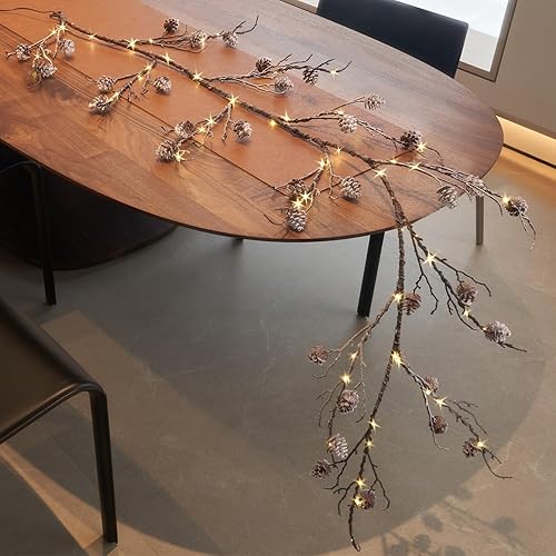 Miniatura 11 de Fudios Guirnalda de pino de Navidad iluminada con temporizador de 6 pies, funciona con pilas o enchufe USB, guirnalda de luces de vegetación Verde