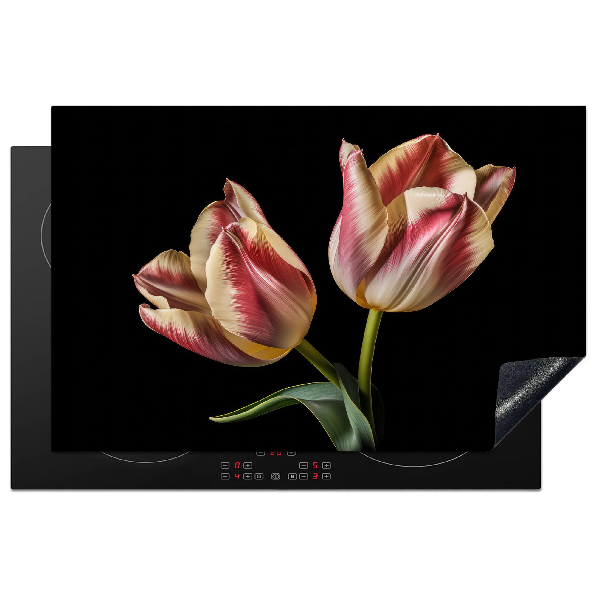 KitchenYeah© Induction Hob Cover Protector Mat 20.5"x31.5" / 80x52 cm Kitchen Universal Ceramic Covers for Electric Cookers Vinyl Tulips - Flowers - Pink - White - Nature