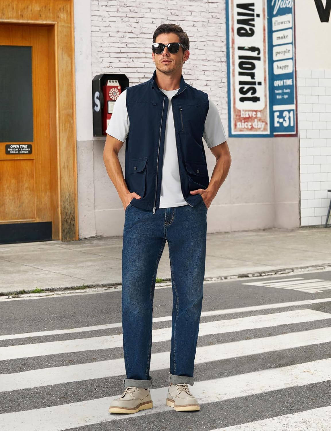 TBMPOY Men's Lightweight Vest Cotton Stylish Sleeveless Travel Casual Work Canvas Outerwear Utility Jacket Fishing Hiking