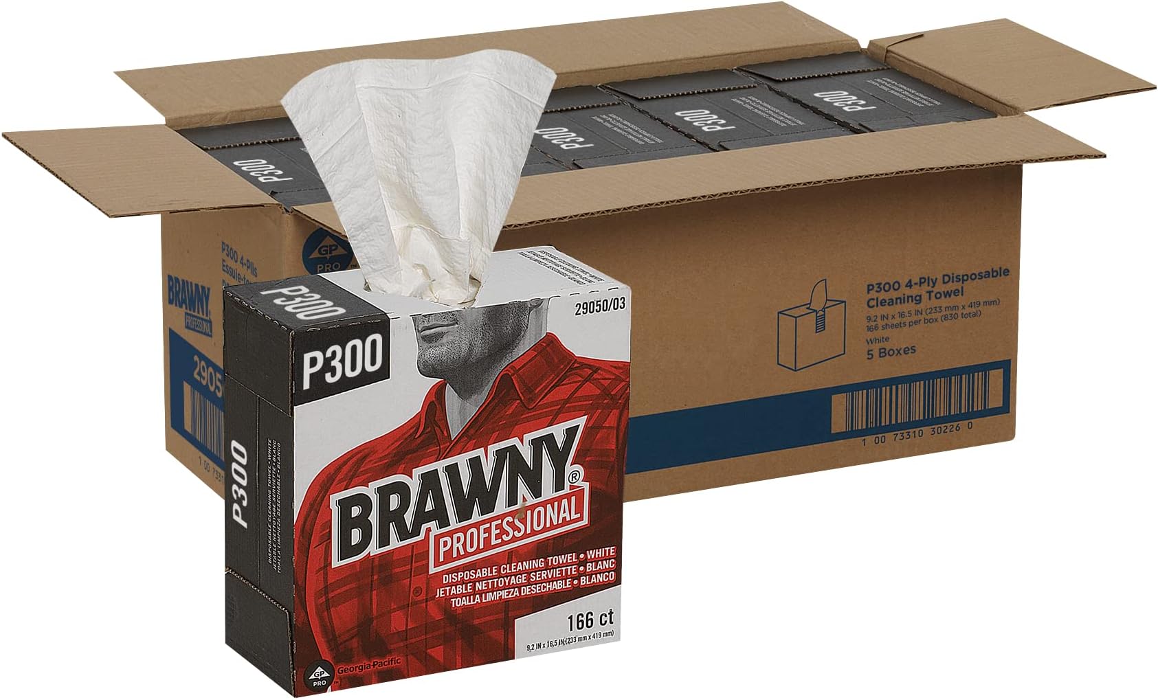 Brawny Professional P300 Disposable Cleaning Towel by GP PRO 29050/03 Medium Duty Tall Box White 5 Boxes @ 166 Count