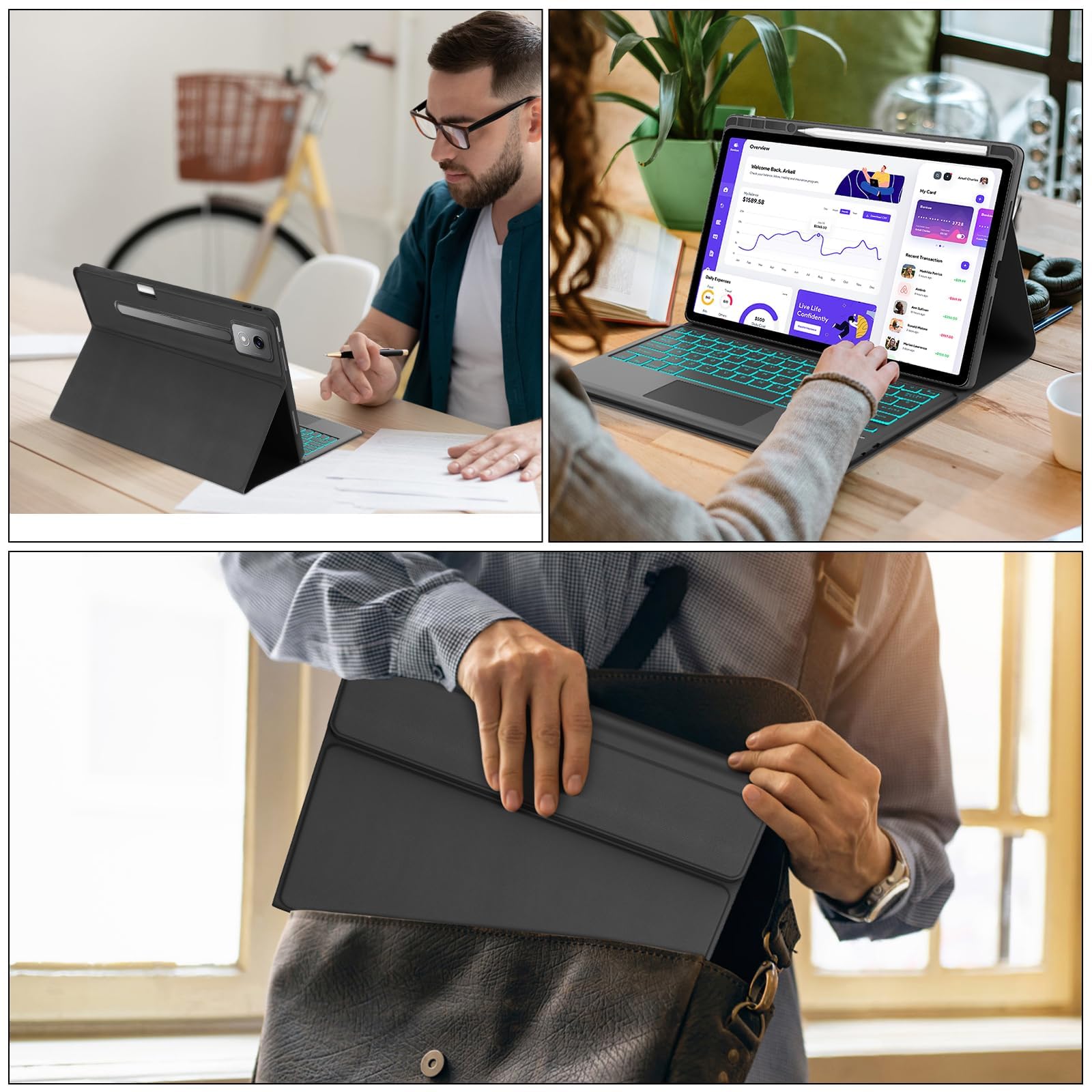 Funda Teclado con Trackpad para Lenovo Idea Tab Pro 12.7 Pulgadas, Español Ñ Teclado Bluetooth Desmontable con Retroiluminación de 7 Colores y Trackpad para Lenovo Idea Tab Pro 2025 12.7", Negro