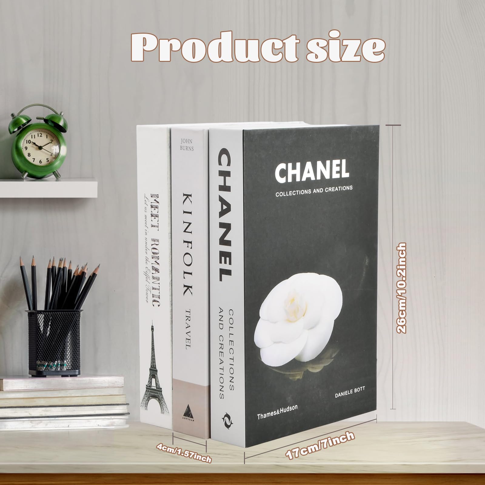 HoaaiGo Magnetic Decorative Fake Books, 3 PCS Fashion Book Box Set, Stacked Hardcover Faux, Black White Display with Storage - Image 4