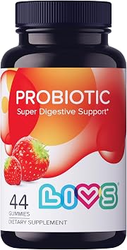 LIVS Probiotic Gummies for Women and Men 5 Billion CFUs Bacillus Coagulans for Digestive Gut Health, Mood Support & Immune Boost | All Natural, Plant-Based, Vegan, Strawberry Flavor - 44 Count