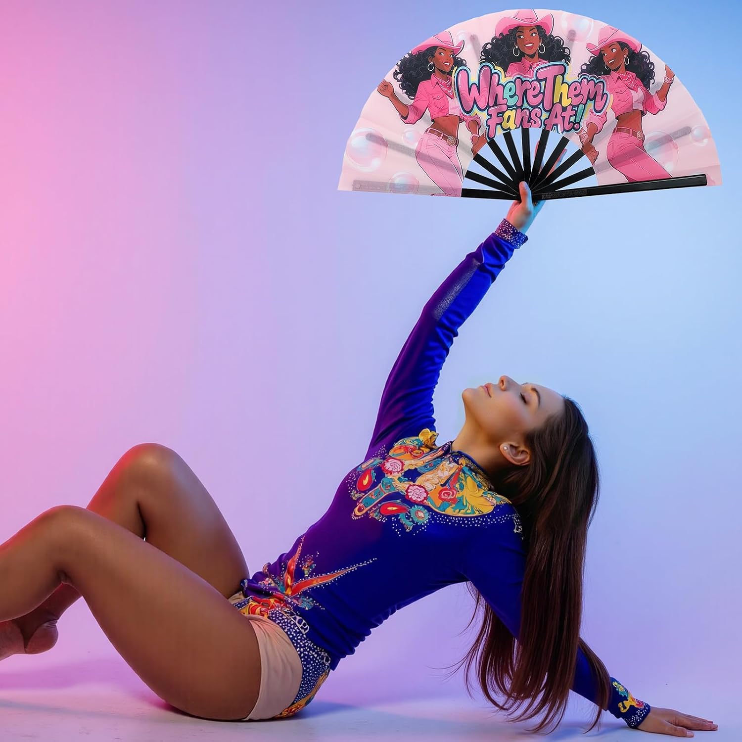 Where Them Fans at Women Men Large Clack Rave Folding Fan for Line Dancing, Party, Decoration, Festival (Pink, 2 Pcs)