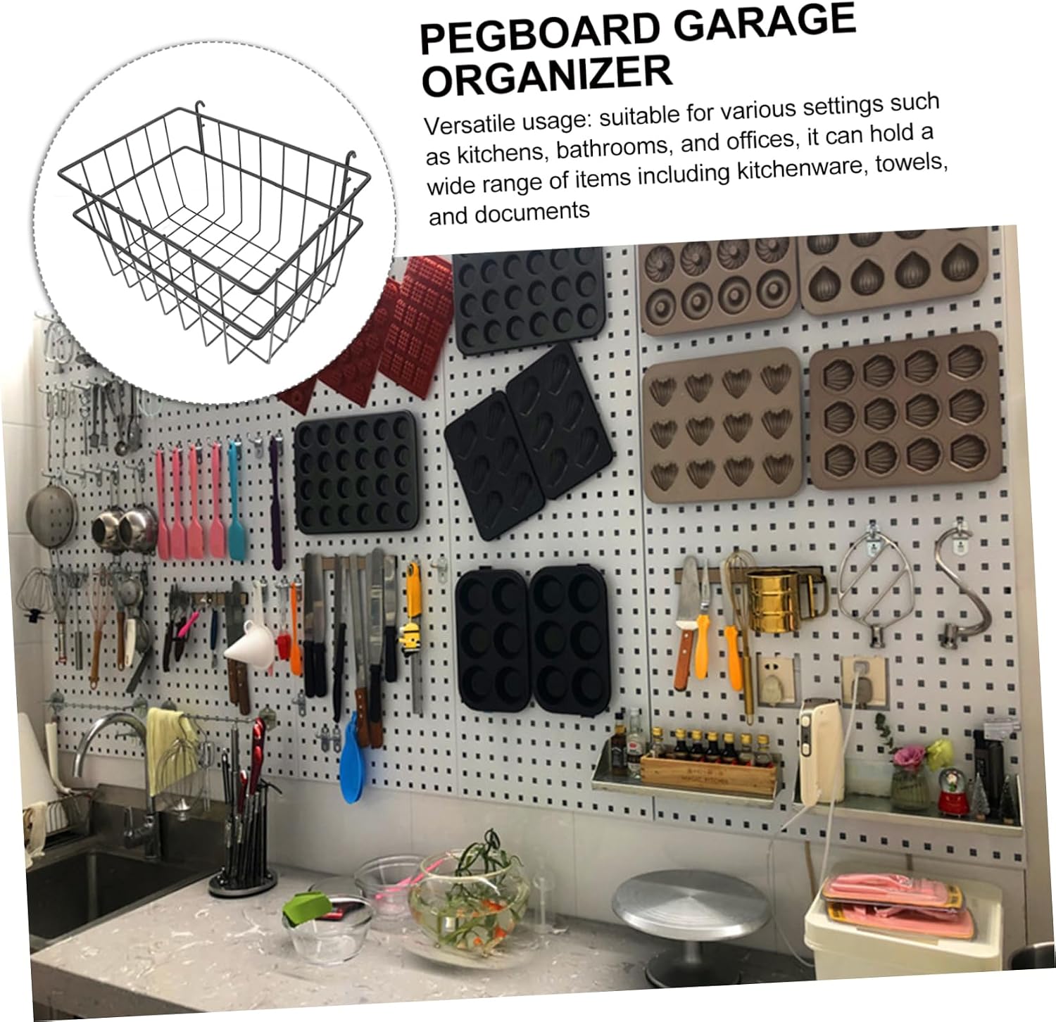 Zerodeko Heavy Duty Pegboard Organizer Baskets No Drill Installation Wire Storage Bins for Garage Workshop Wall-mounted Organization Black Metal Design