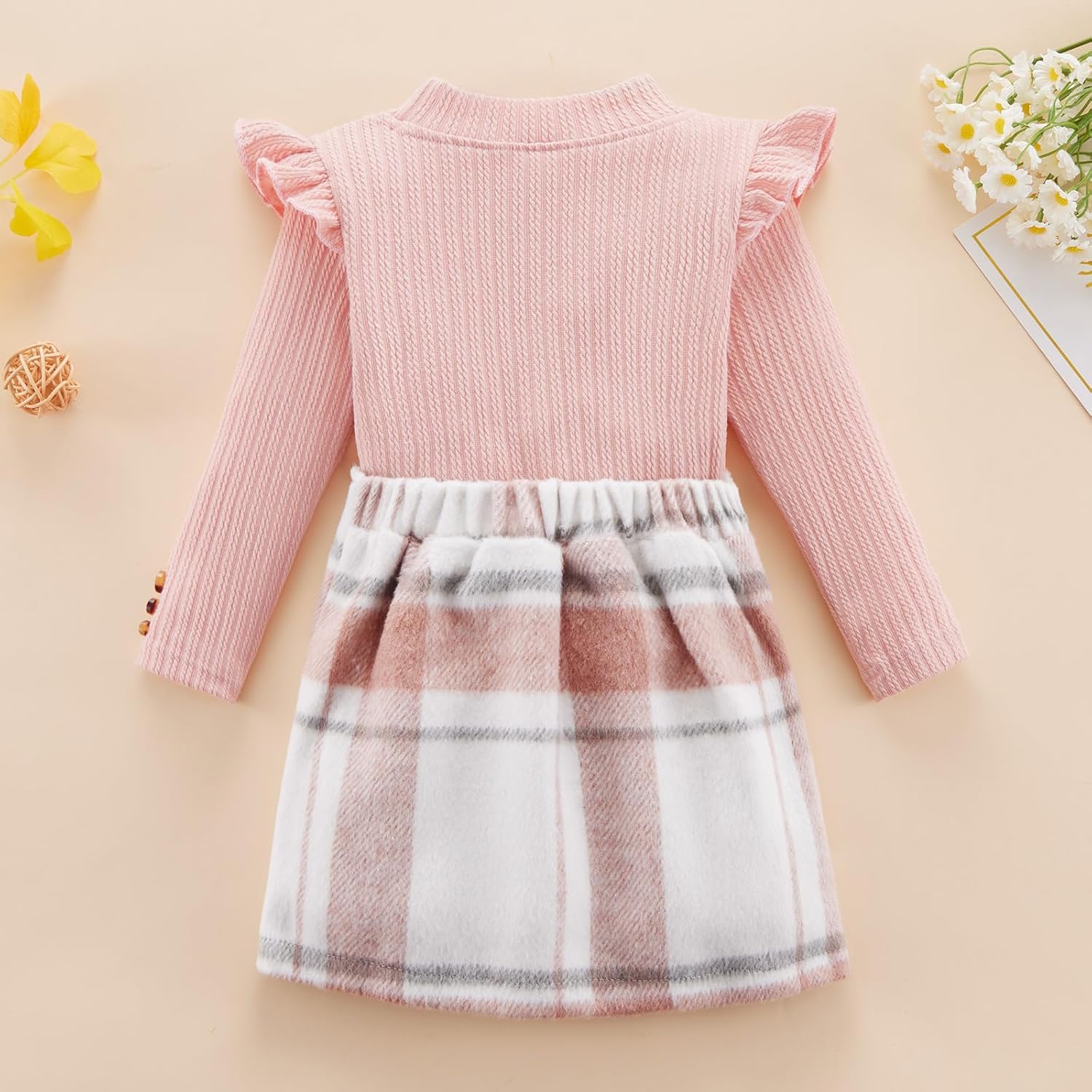 Patgoal Toddler Girls Fall Winter Clothes 3 Piece Outfits Kids Long Sleeve Ribbed Knit T Shirt Sweater Plaid Mini Skirt Set - Image 8
