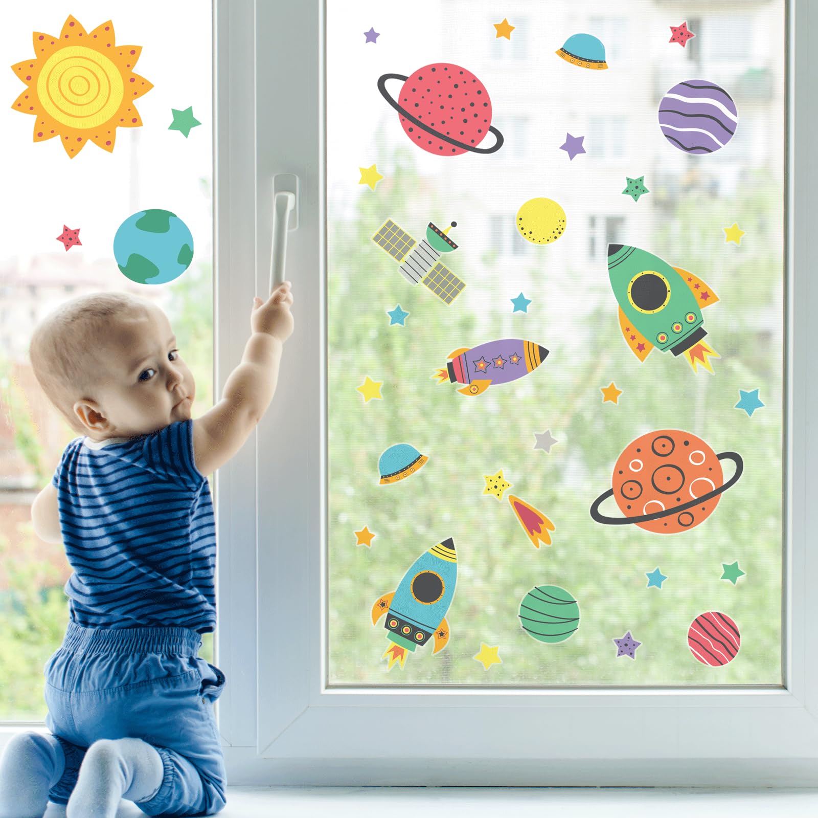 Stickerscape Colourful Space Window Space Window Decals - Stickers | Easy To Apply, Cleanly Removable And Reusable