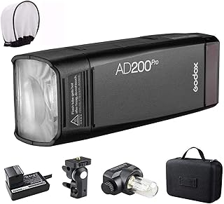 GODOX AD200 Pro AD200Pro Strobe, 200Ws 2.4G Flash Strobe, 1/8000 HSS, 500 Full Power Flashes, 0.01-1.8s Recycling, 2900mAh Battery, Bare Bulb/Speedlite Fresnel Flash Head, Lightweight Compact