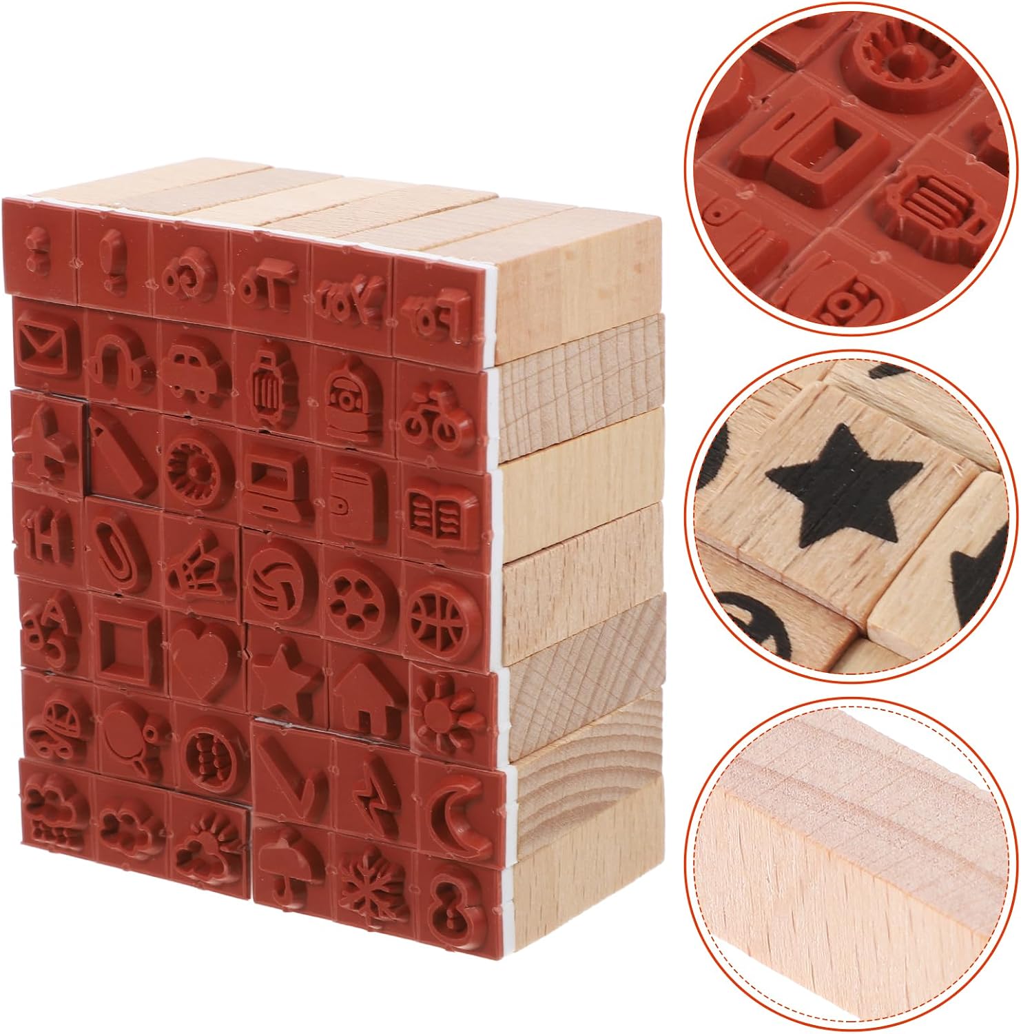jojofuny Wooden Rubber Stamp Set 42 Pcs for Scrapbooking and DIY Diary Crafts Featuring Daily Life and Weather Small Craft Seals
