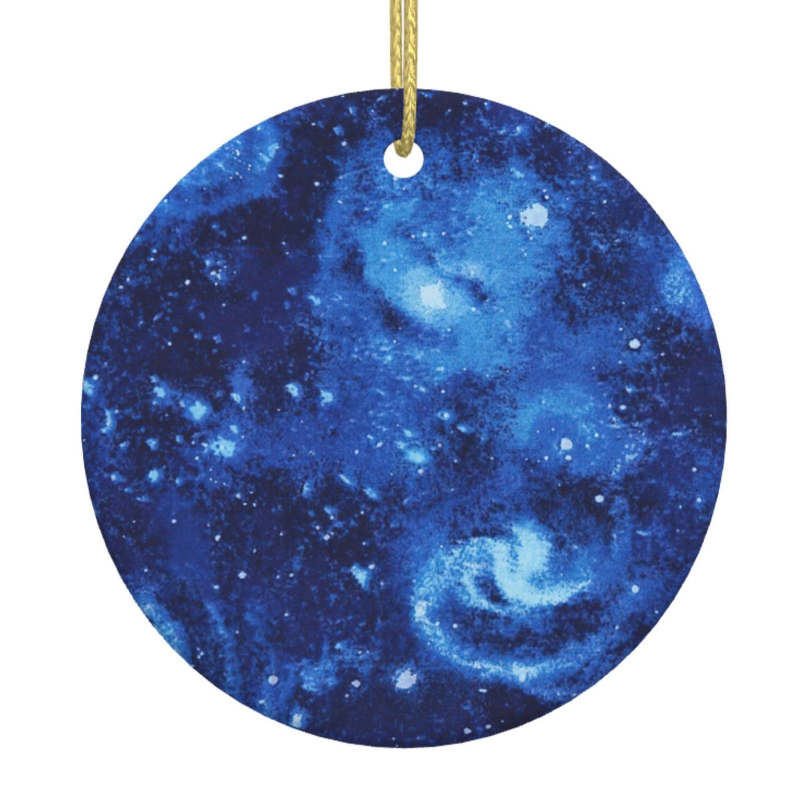 Blue Universe Space Galaxy Print Christmas Ornaments, Ceramic Hanging Ornament, Round Shape Decorations