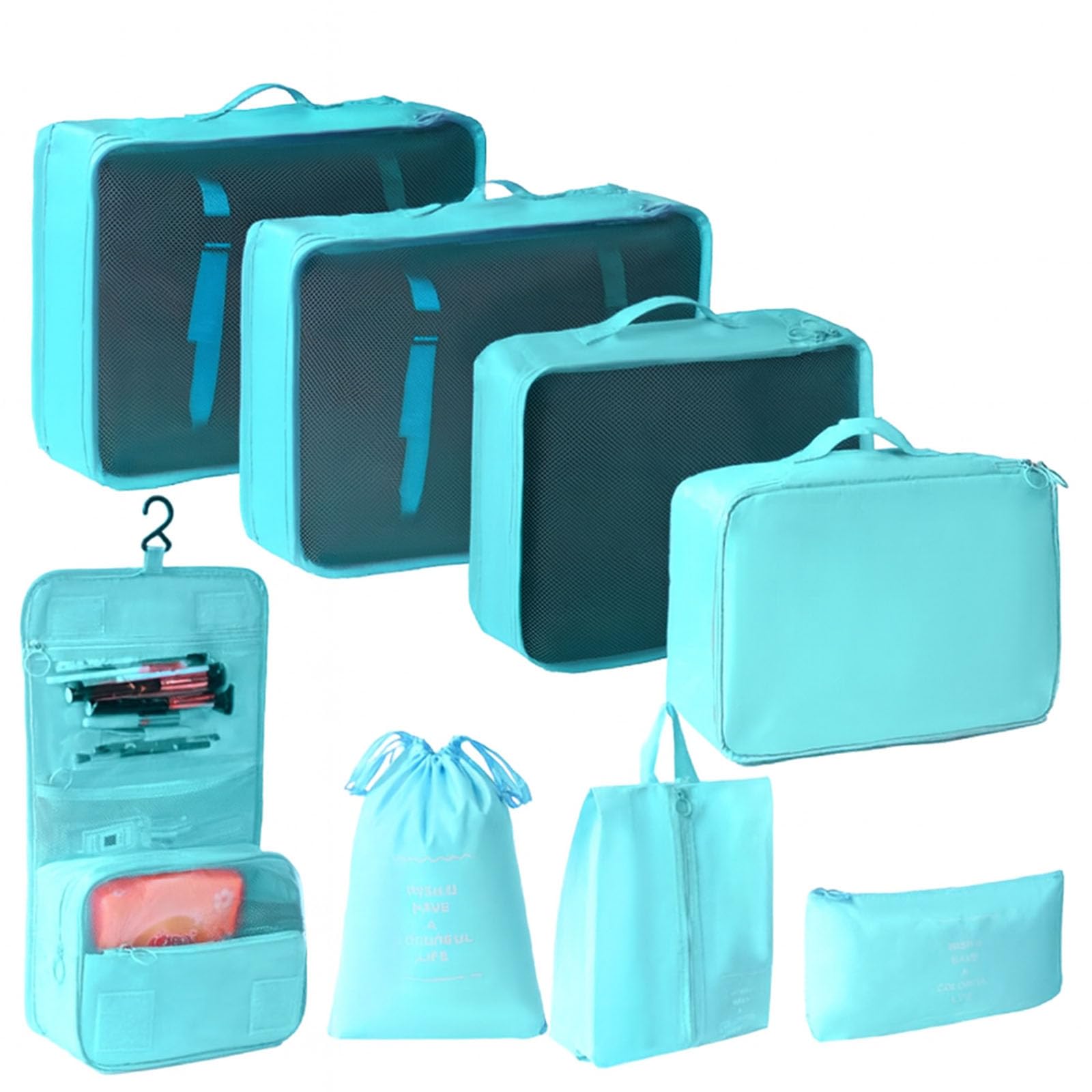 KofferOrganizer Set,Packwürfel Set Reise Würfel Kleidertaschen Aufbewahrungstasche für Toilettenartikel Schuhtaschen für Reisen Travel Rucksack Organizer für Reisen Camping Radfahren(8 Stück)