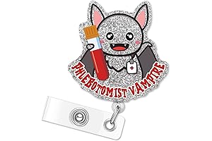Halloween Vampire Silver Glitter Badge Reels with Retractable Cord for Phlebotomist