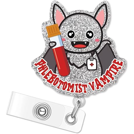 Halloween Vampire Silver Glitter Badge Reels with Retractable Cord for Phlebotomist