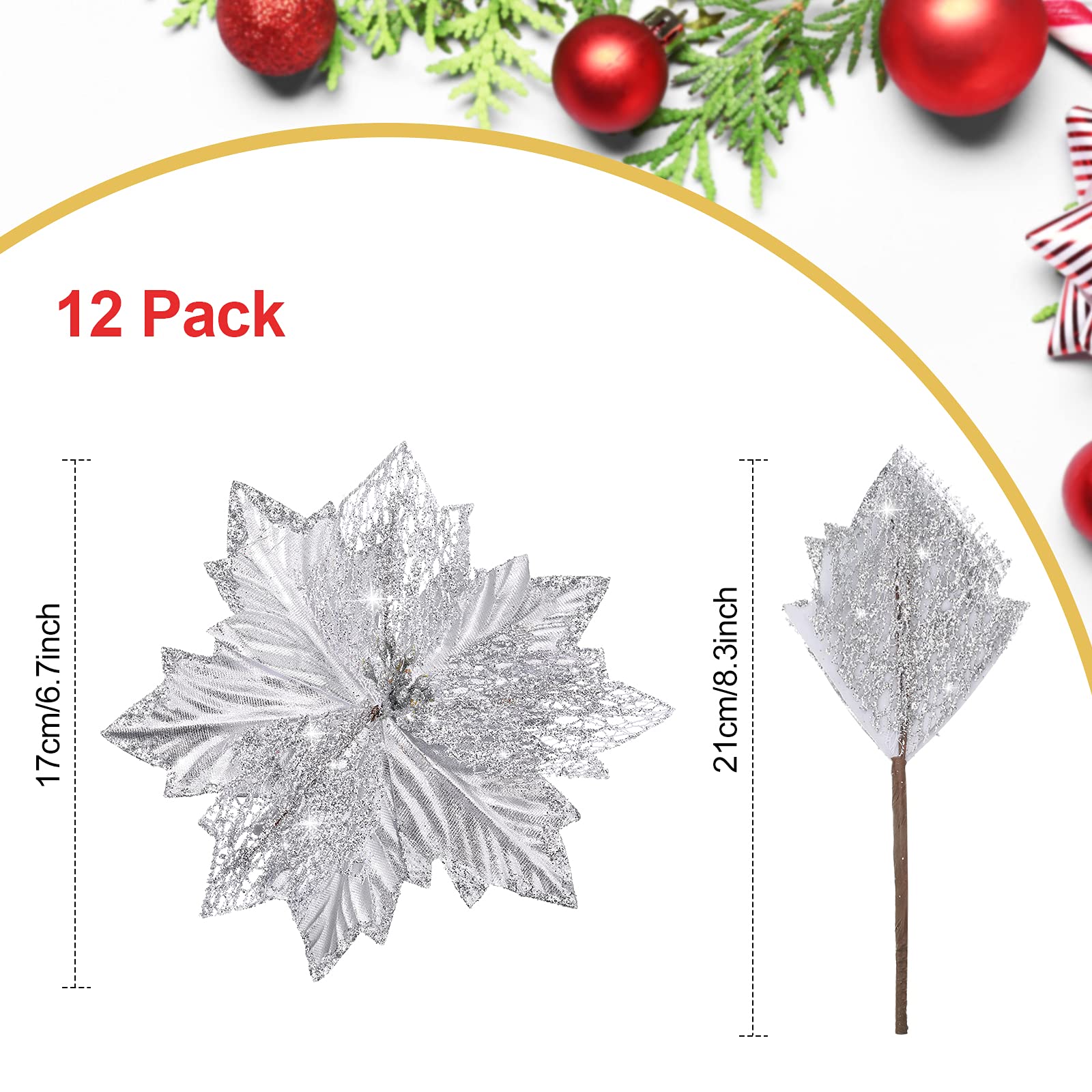 Grand Toppers de N UD 12 X 33 Pouces Noeud de Noël Suspendu Décoratif Ornements d'arbre de Noël Fleurs de Noël Artificielles avec Ruban pour Arbre de Noël (Argent)