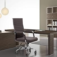 Vista 2 de KaiMeng Escritorio de oficina acanalado con respaldo medio, silla de computadora de altura ajustable para conferencias, tareas ejecutivas, Marrón