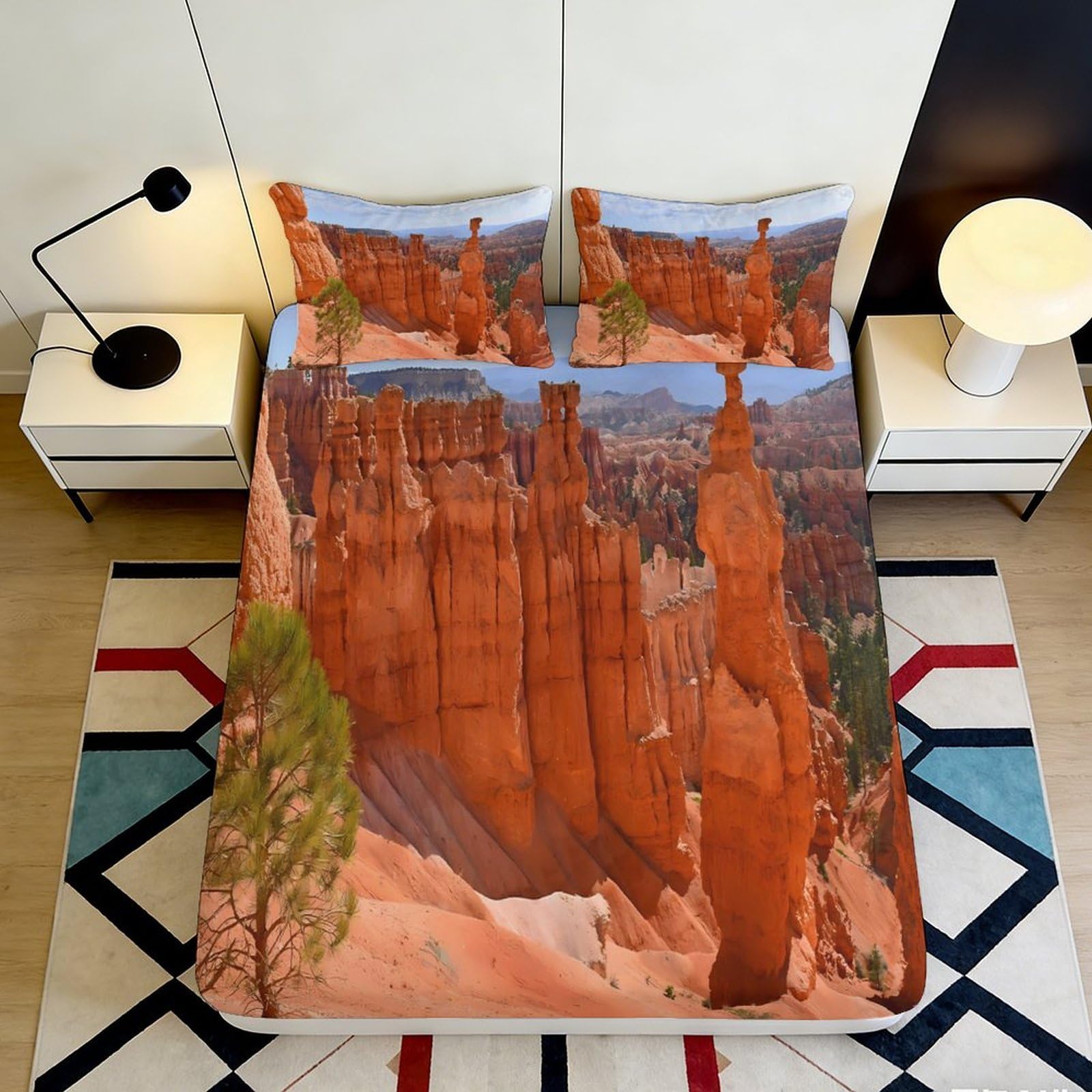 3D Printed Red Canyon Rock Fitted Sheet Microfiber Durable Soft 3D Printed Cliff Mattress Cover for Bedroom Dormitory Guest Room Protection 180x200x25cm