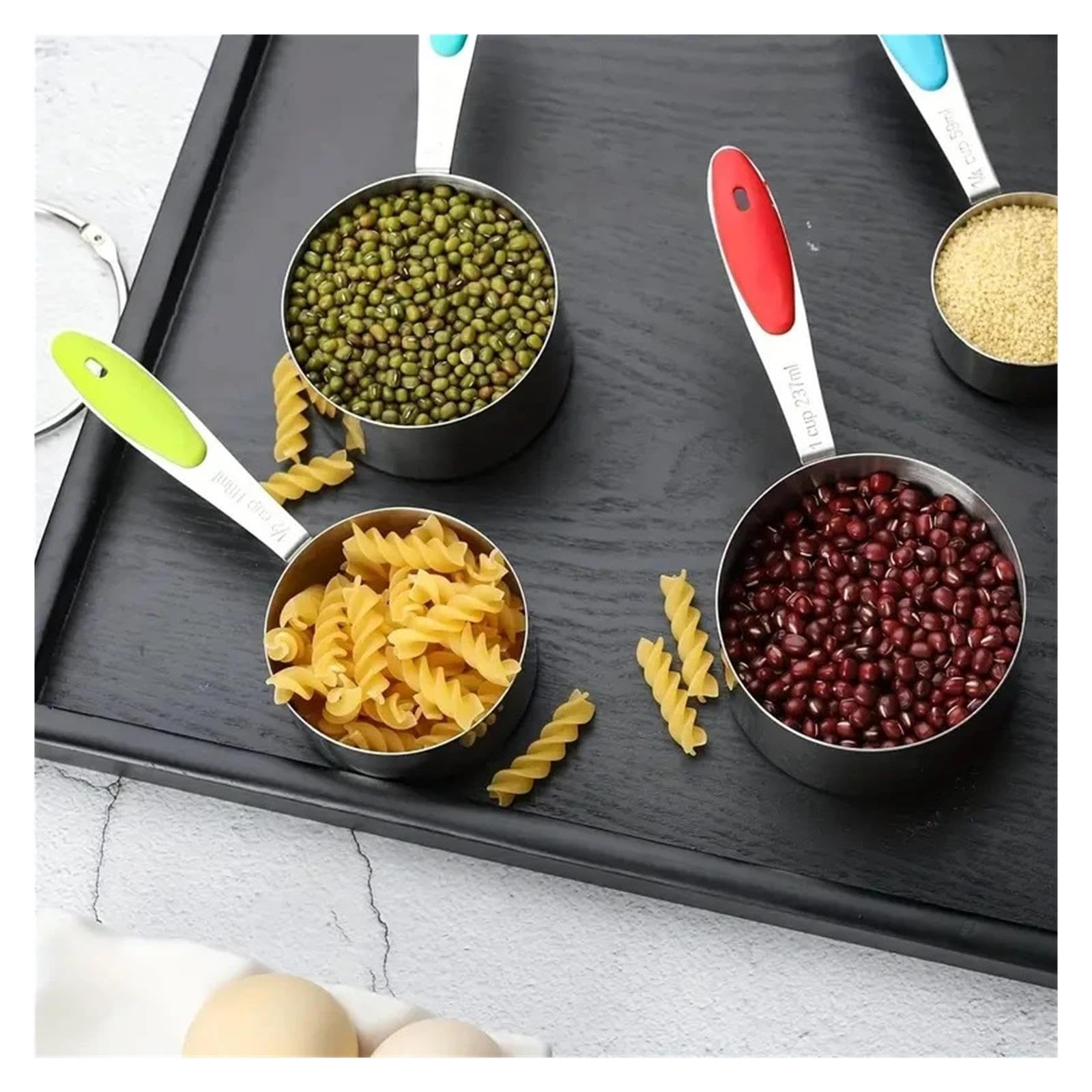 Set de 14 tasses et cuillères doseuses en acier inoxydable
