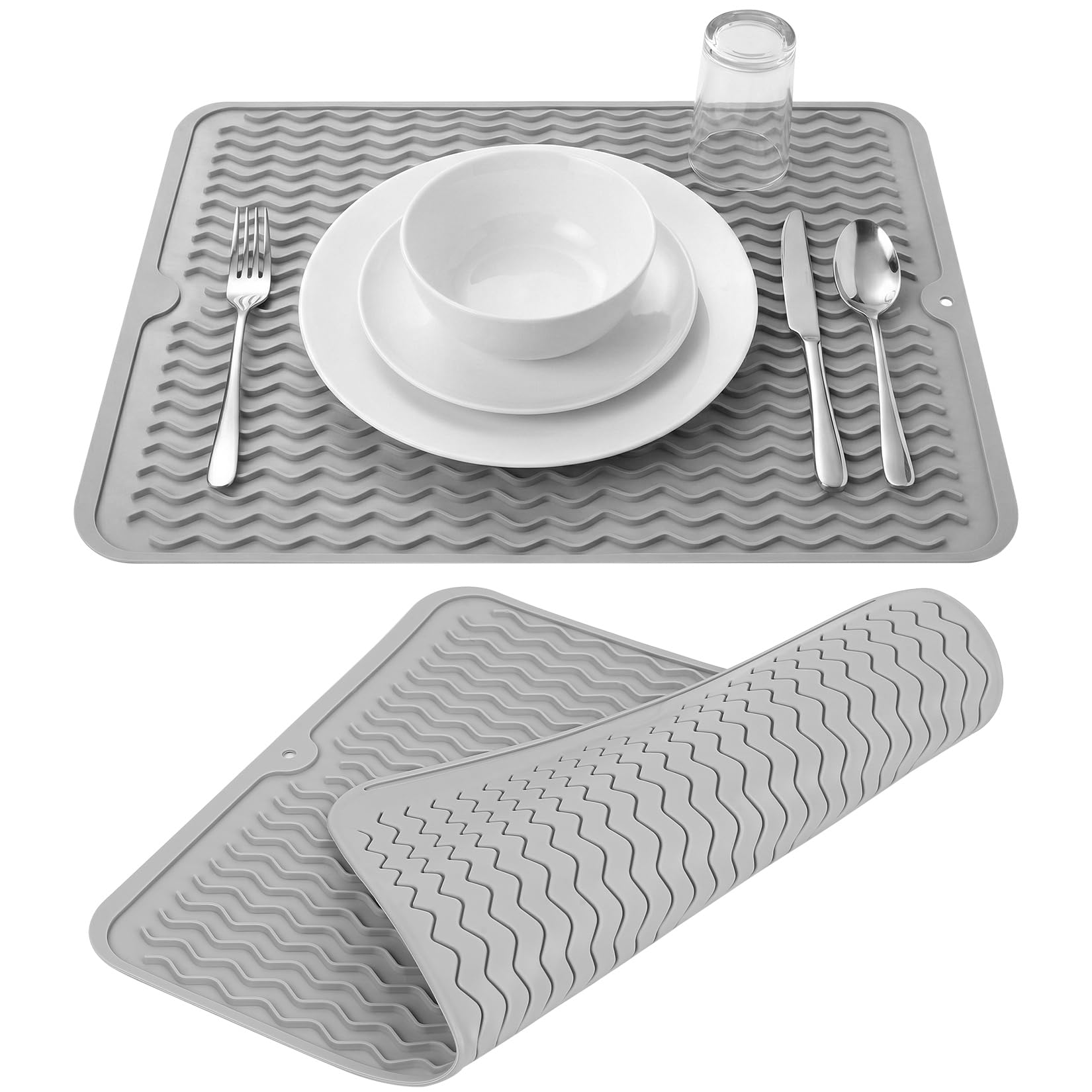 Draining Board Mats, 30x40cm Silicone Dish Drying Mat for Kitchen CounterSilicone Mats for Worktops,Sink Drainer Matt,Non-Slip Heat Resistant Silicone Draining Matt,Dish Drainer Mats Placemat(Grey)