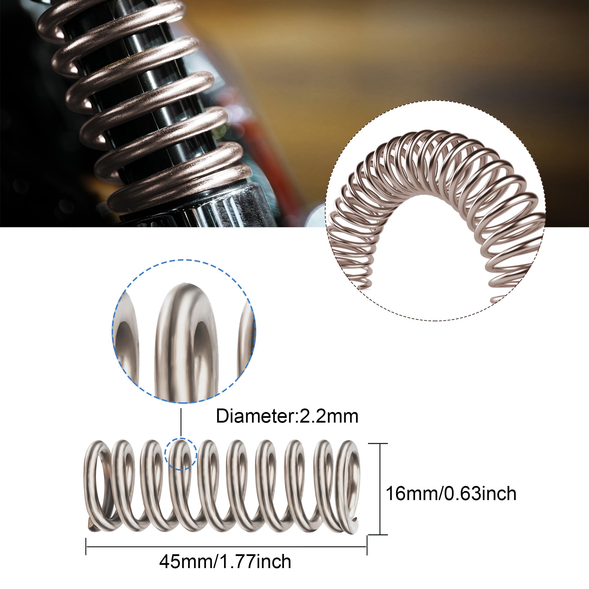 GUNGY Lot De 20 Ressorts De Compression 5mm - Acier Inoxydable 0,45mm Fil - Diamètre Extérieur 4mm - Force 0,45kg