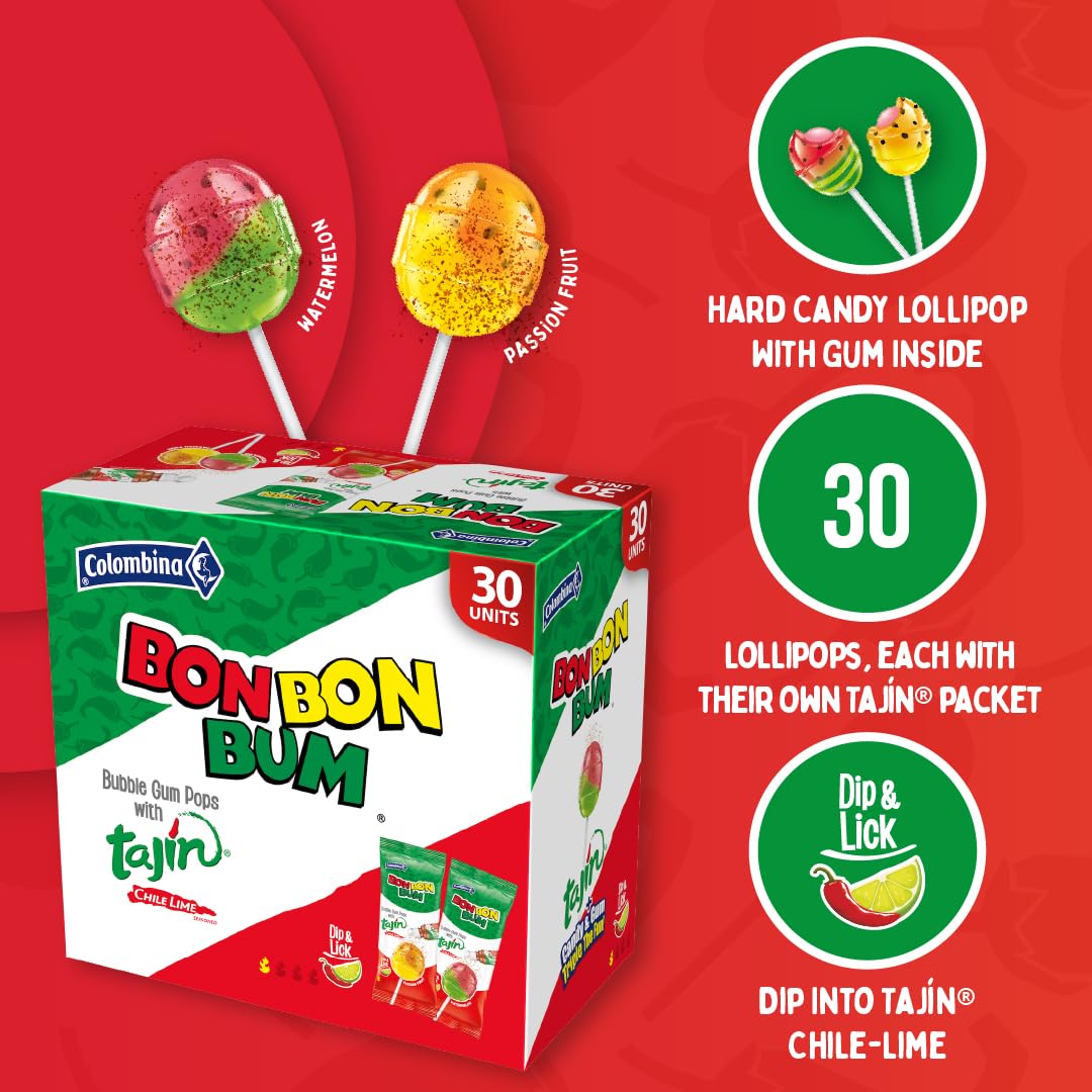 Amazon.com : Colombina Bon Bon Bum Tajin Tropical Passion Fruit