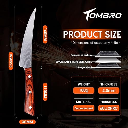 Miniatura 2 de TOMBRO Cuchillo deshuesador para cortar carne, cuchillo de cocina de damasco de 5.5 pulgadas, cuchillo de deshuesado versátil con caja de regalo,