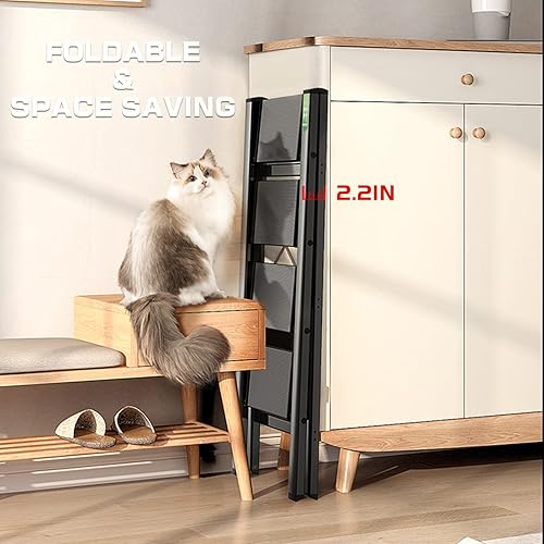 Miniatura 4 de Step Ladder, RIKADE Taburete plegable con pedal antideslizante ancho, escalera ligera portátil de aluminio para uso doméstico y oficina, taburete de