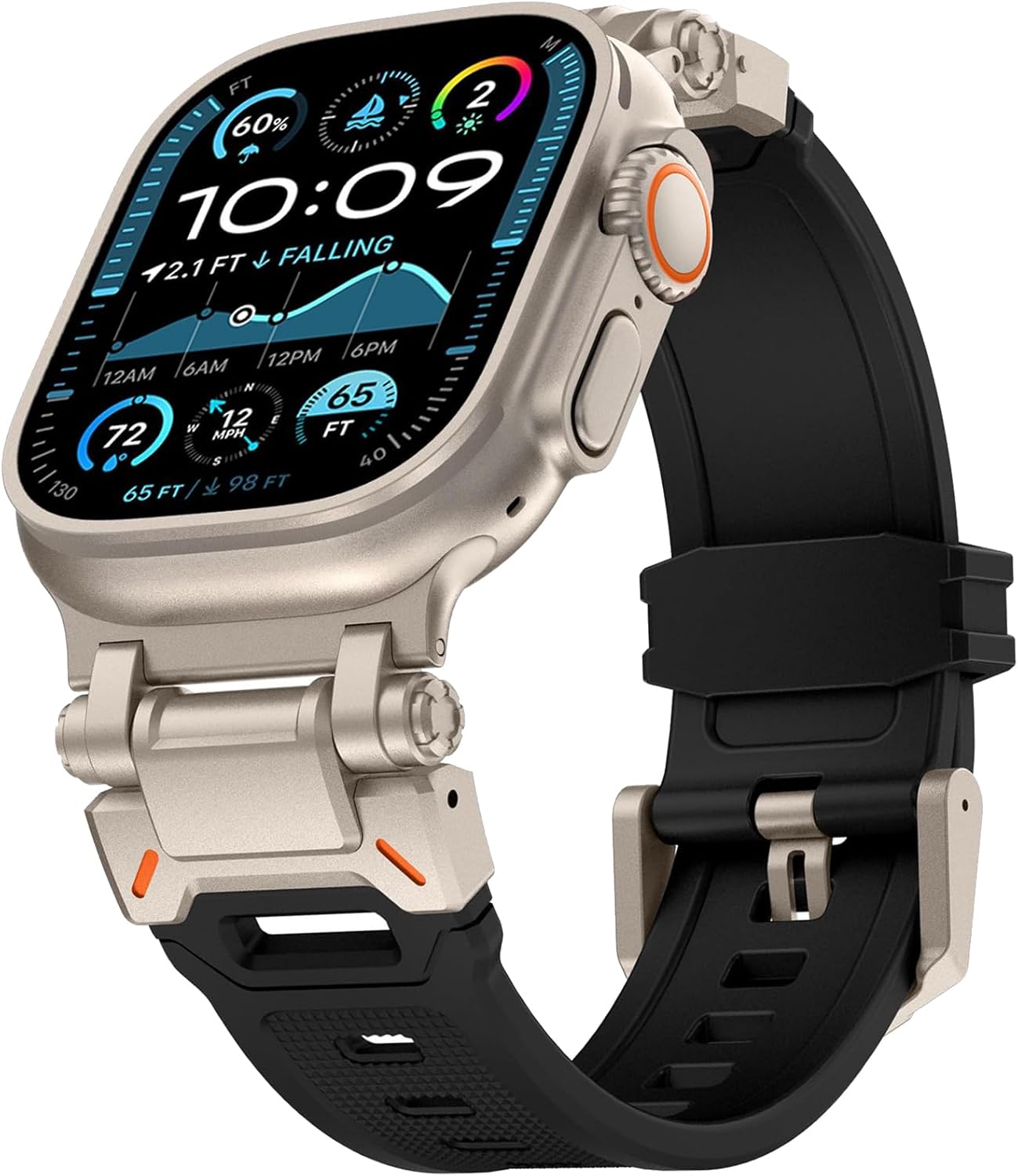 WINGLE Silicone Rubber Bands for Apple Watch Band Ultra 3/2/1 Band Ultra 49mm Series 11 10 46mm 45mm 44mm 42mm SE 3/2/1 9 8 7 6 5 4 3 2 1 Men, Military Rugged Metal Connector iWatch Sport Bands, Black