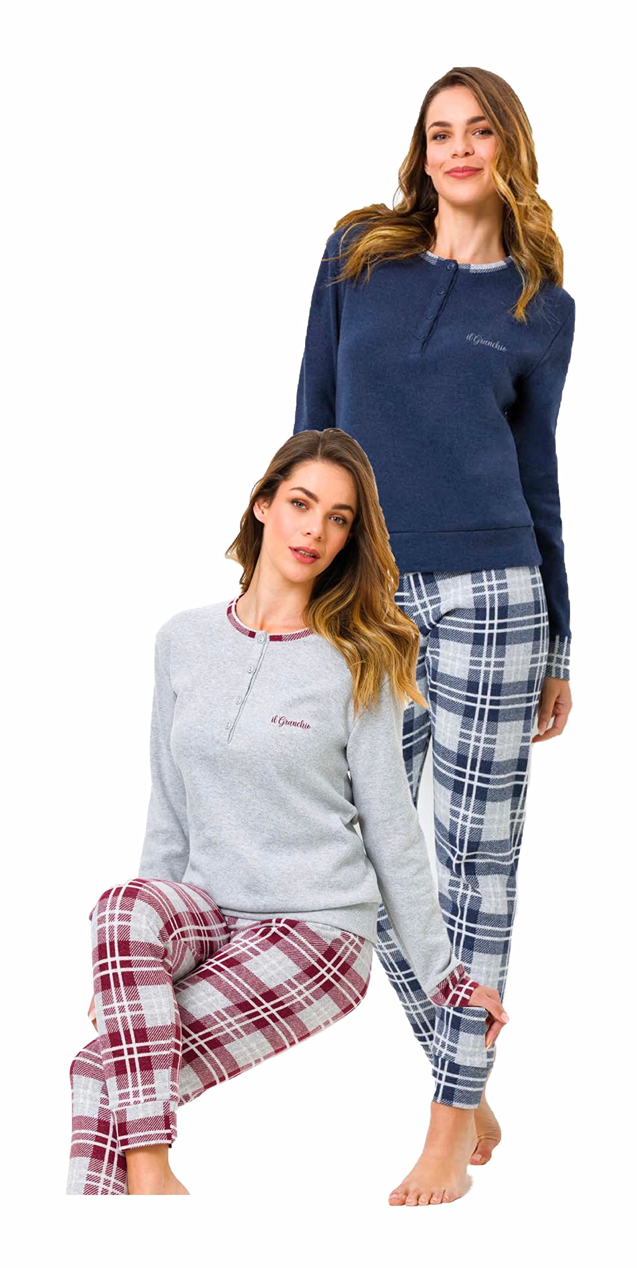 Il Granchio Pigiama Donna Invernale - Pigiama Donna Caldo Jacquard - Pigiama Donna Felpato Effetto Lana