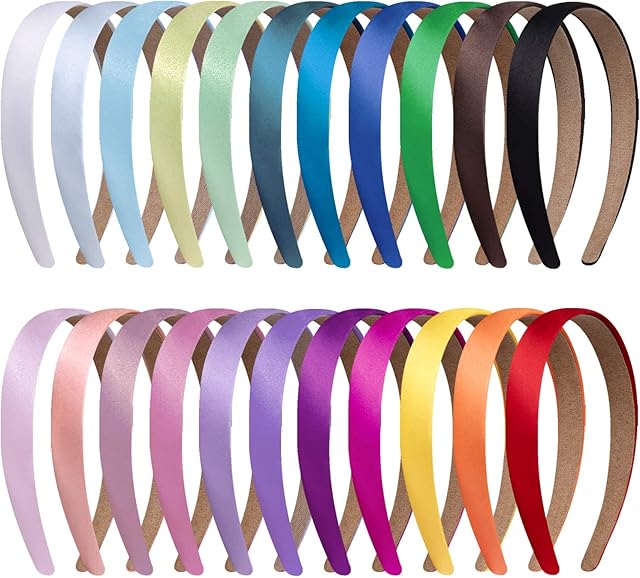Duufin 22 Pieces Satin Headbands 2cm Plain Headband Non-slip Satin Covered Headband for Women and Girls, 22 Colours