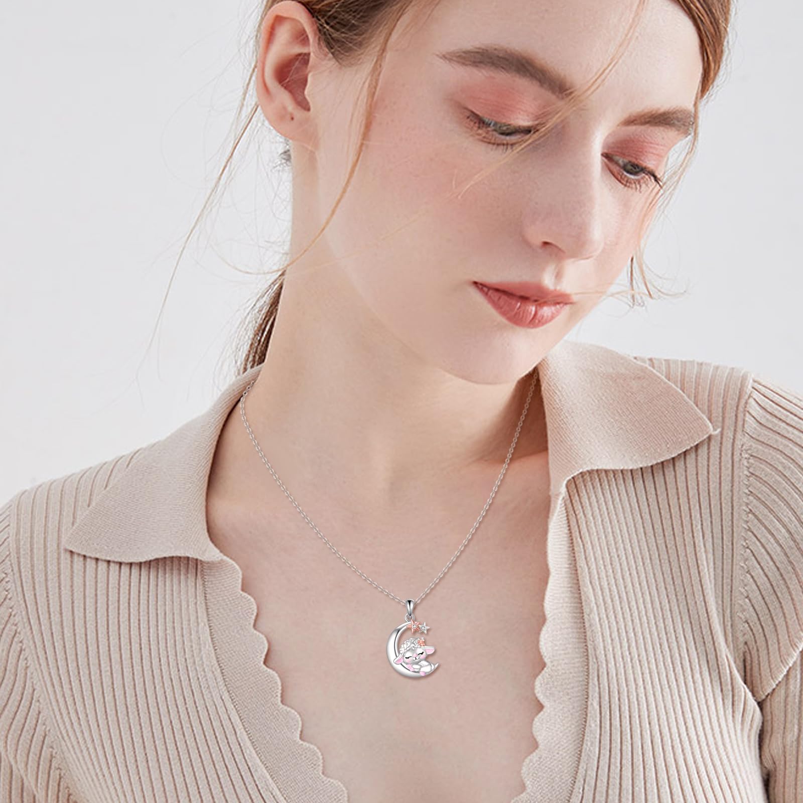 YAFEINI Koala Kette für Damen 925 Sterling Silber Mond Anhänger Halskette für Mädchen Koala Schmuck Geschenk