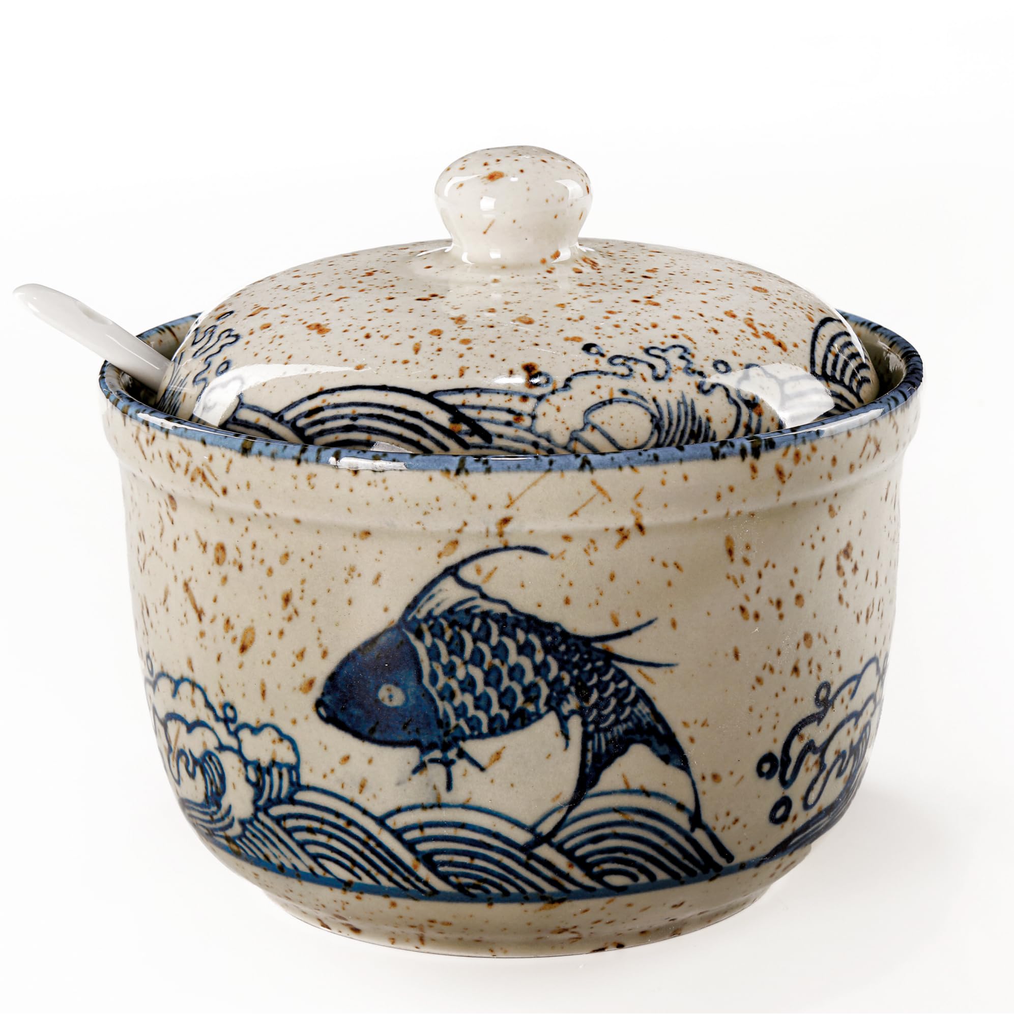 mehrido Ceramic Sugar Bowl with Lid and Spoon – 400ml Farmhouse Sugar Jar for Kitchen, Coffee Bar, and Home, Sugar Container for Coffee, Tea, and Baking