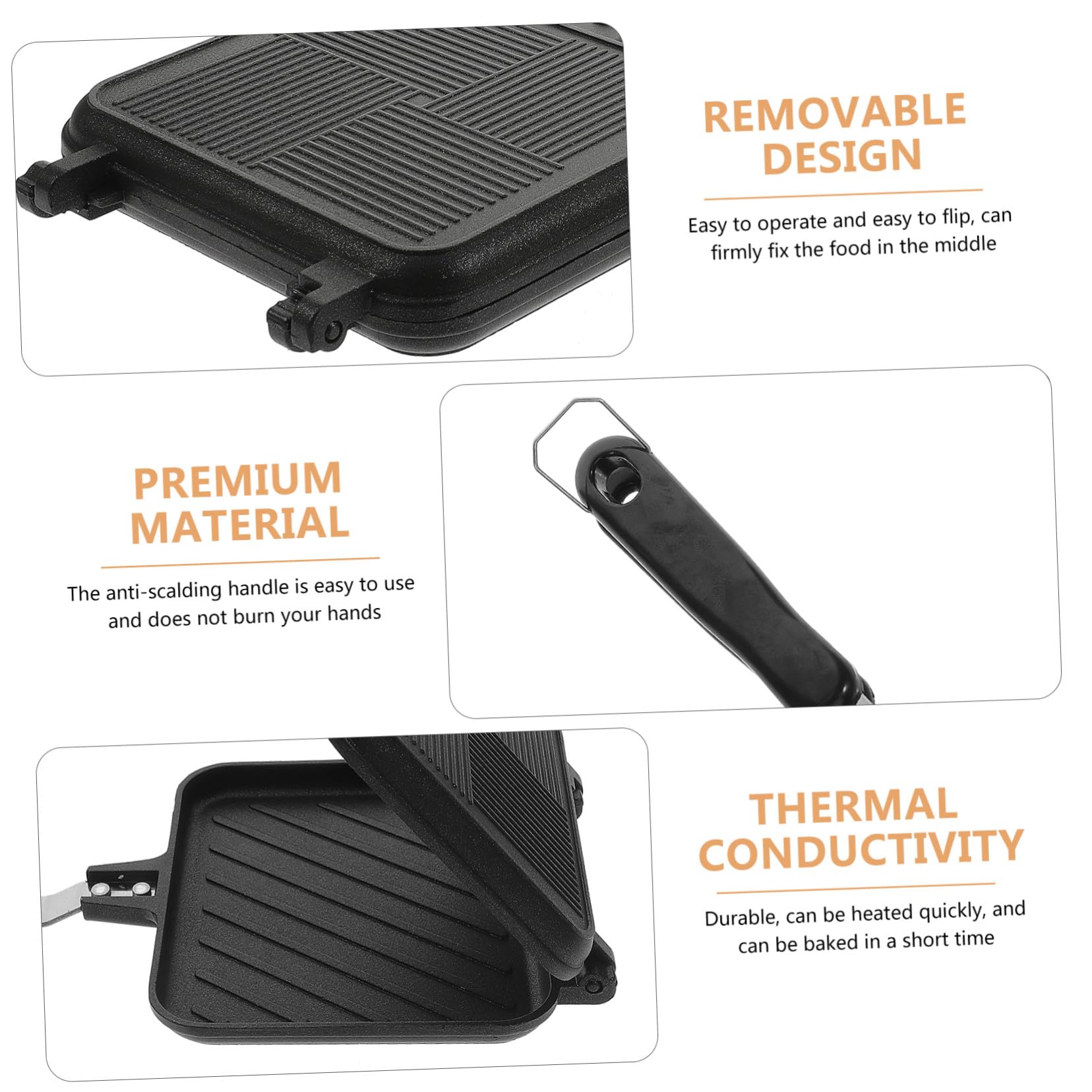 Sartén para Sándwich de Doble Cara Desmontable de Aluminio Negro
