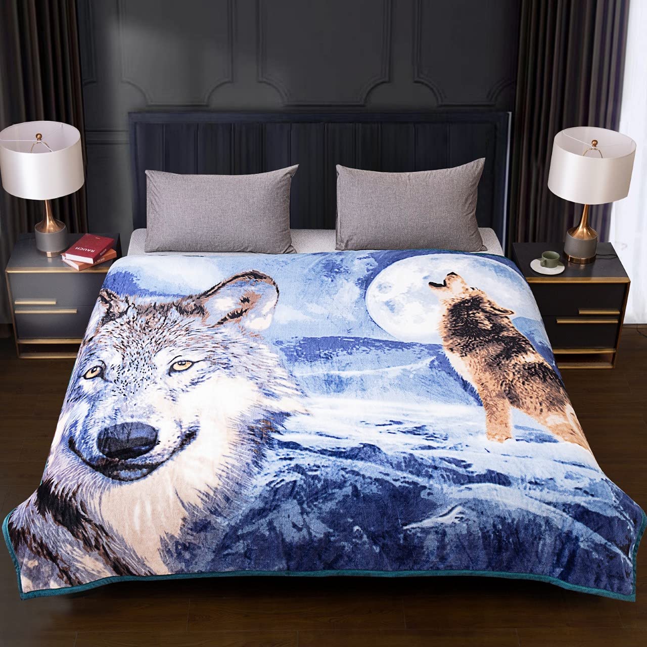Amberlinnen Ltd Blue Wolf 3D Designs Super Soft Faux Fur Fleece Sofa Bed Warm Throw Mink (, 150 X 200Cm)