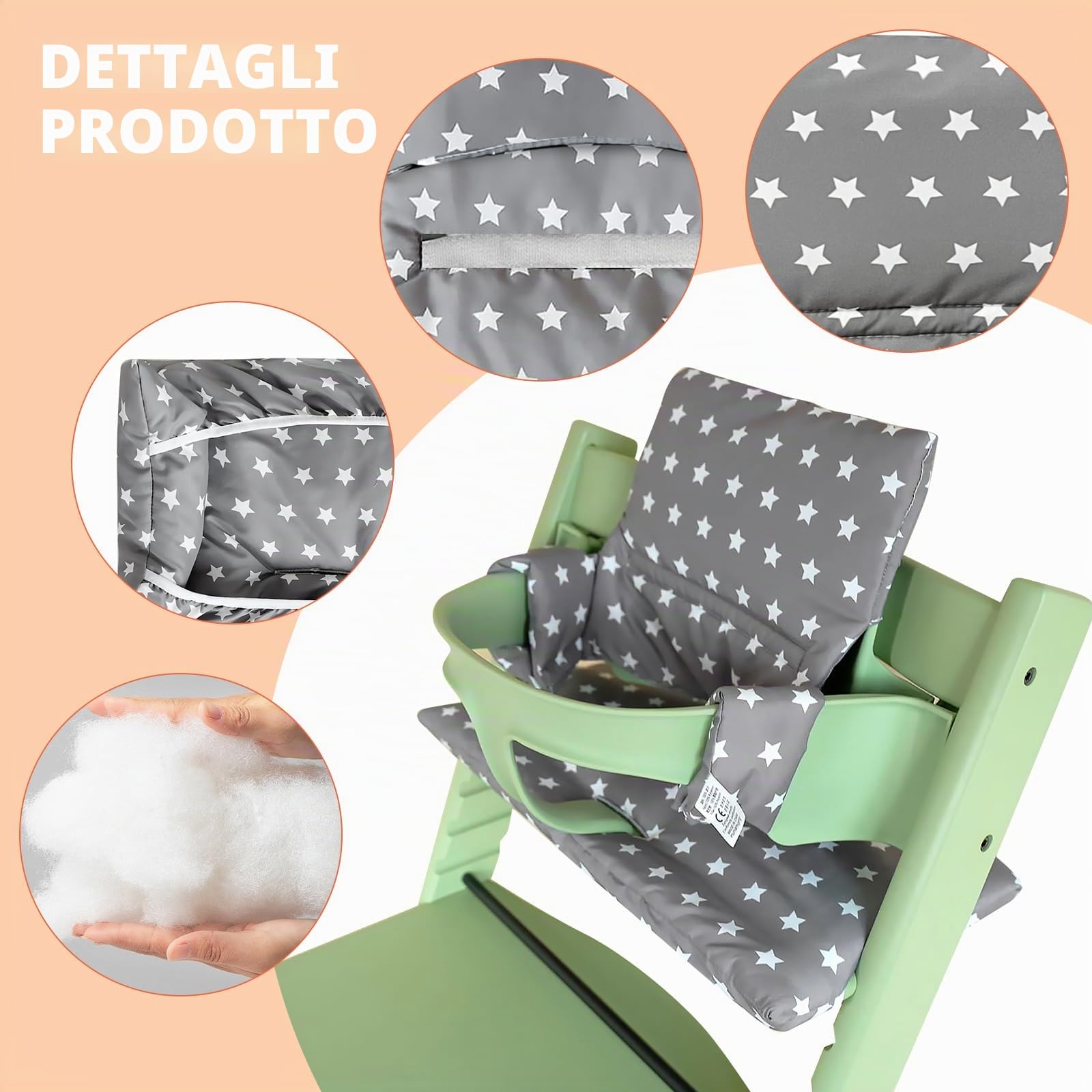 BORDEAG Cuscino per seggiolone Stokke Tripp Trapp, seduta con grafica carina, cuscino per seggiolone, comfort facile da pulire, lavabile in lavatrice (C)