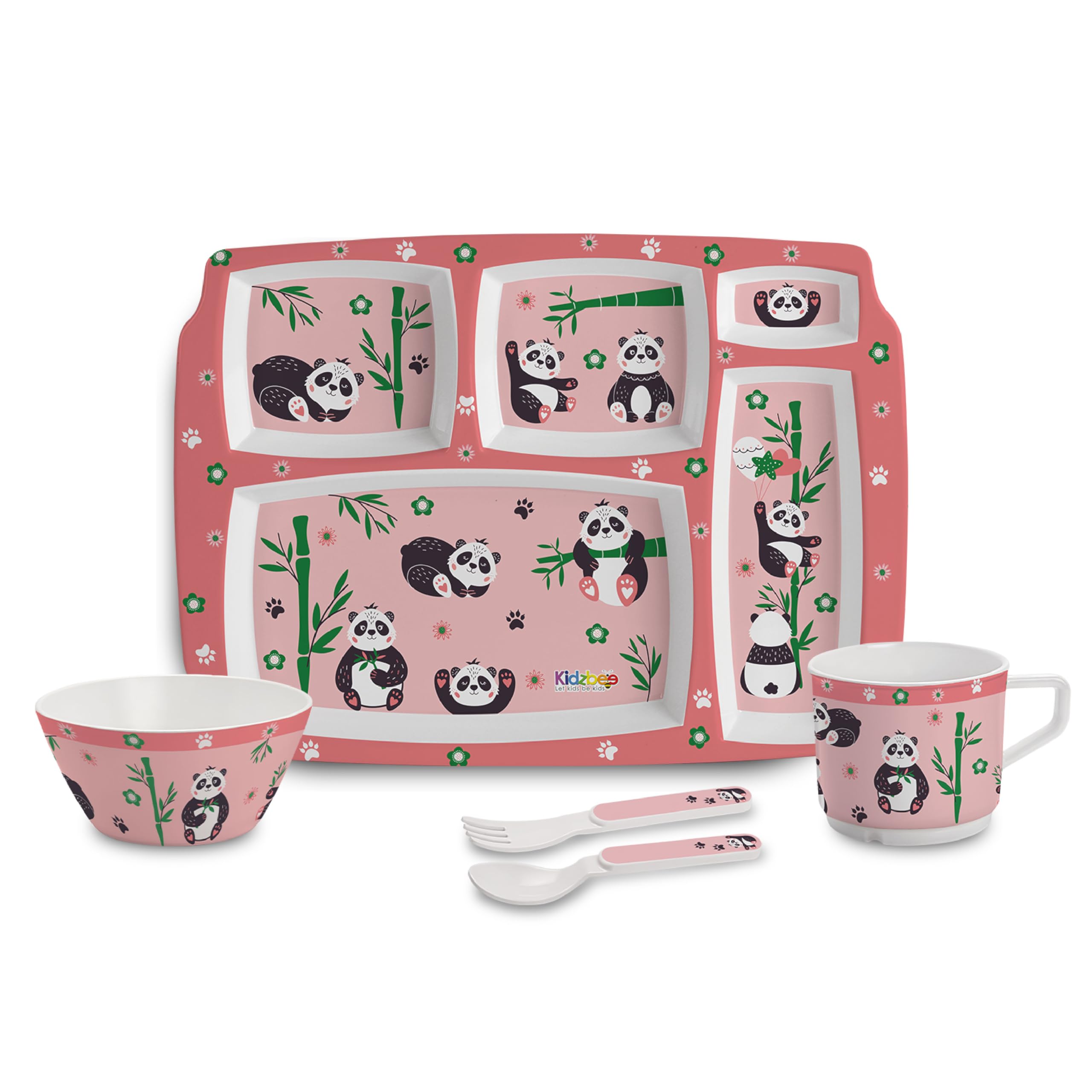 Cello Kidzbee Pentameal Bamboo Buddies Melamine Meal Set for Kids | BPA Free and Food-Grade Material | Attractive and Kidfriendly Designs | Break Resistant & Durable Set | Set of 5, Peach-image-31
