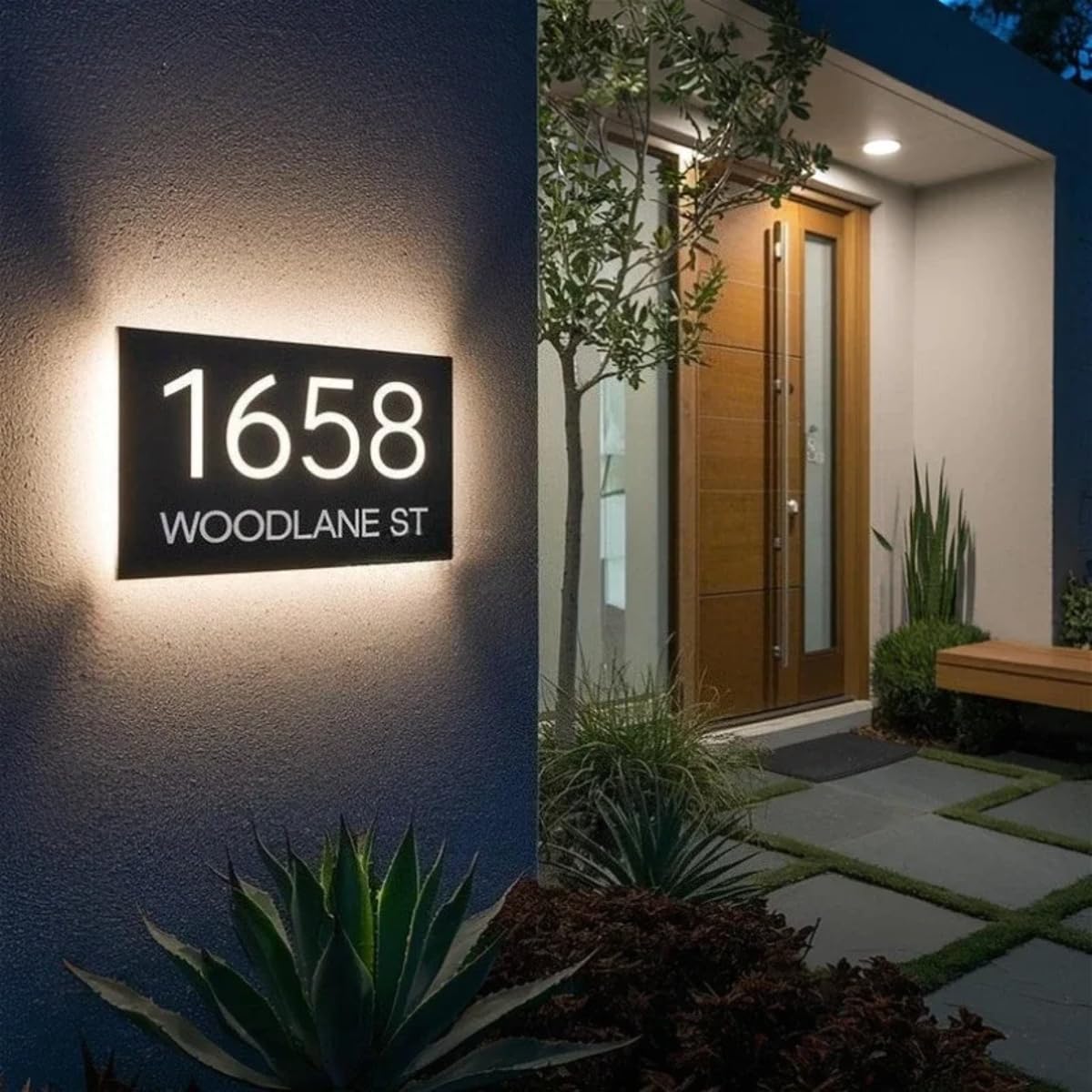 Individuelle LED-Hausnummer, beleuchtetes Hausnummernschild, personalisierbar, mit Hintergrundbeleuchtung, Hausnummernschild (mehrfarbig)