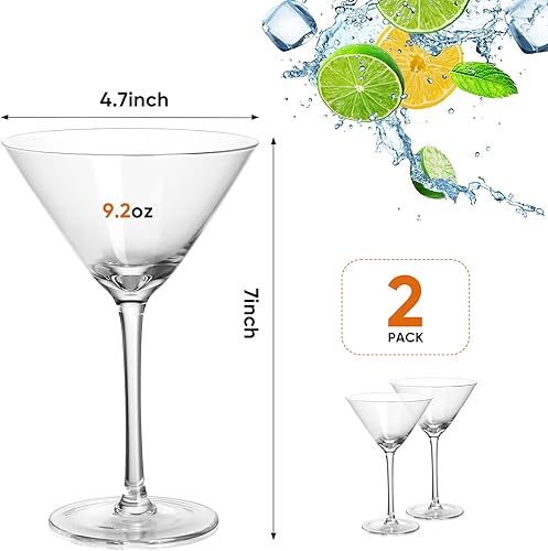 Miniatura 4 de Juego de 2 vasos de Martini soplados a mano de 9.2 onzas de cristal para Espresso Martini, Cosmopolitan, Manhattan, Gimlet, bar en casa, fiesta de