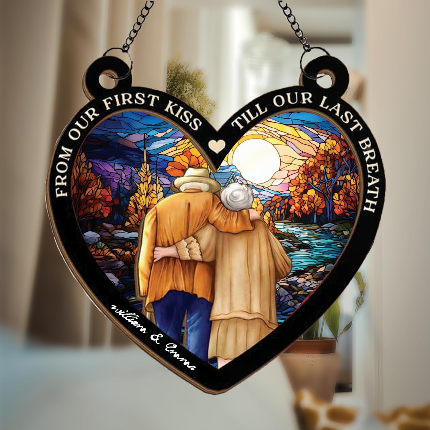 Personalized Window Hanging Suncatcher Ornament, Anniversary Birthday Gifts for Wife Husband,Gift for Old Couples, Housewarming Wedding Gifts For Couples,Gift for Her & Him.