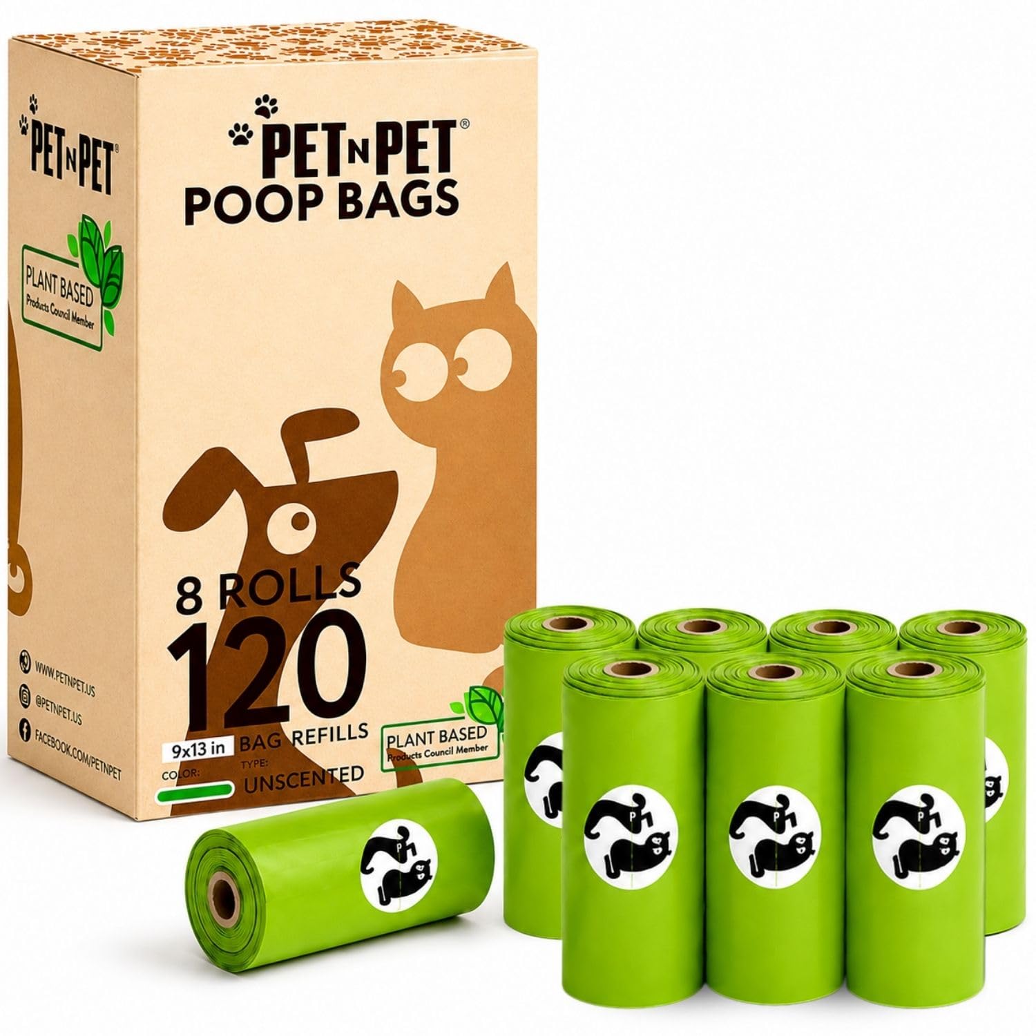 Pet N Pet Green Compostable Dog Poop Bags, 120 Count, Biodegradable Poo Bags Dogs