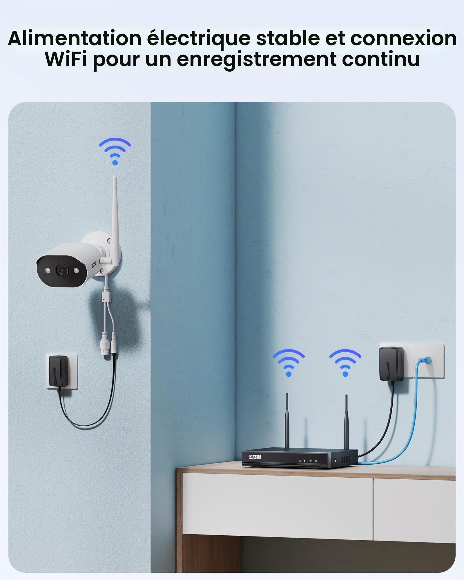 ZOSI 2K Kit Caméra de Surveillance WiFi6 NVR 8CH 8MP 1TB HDD