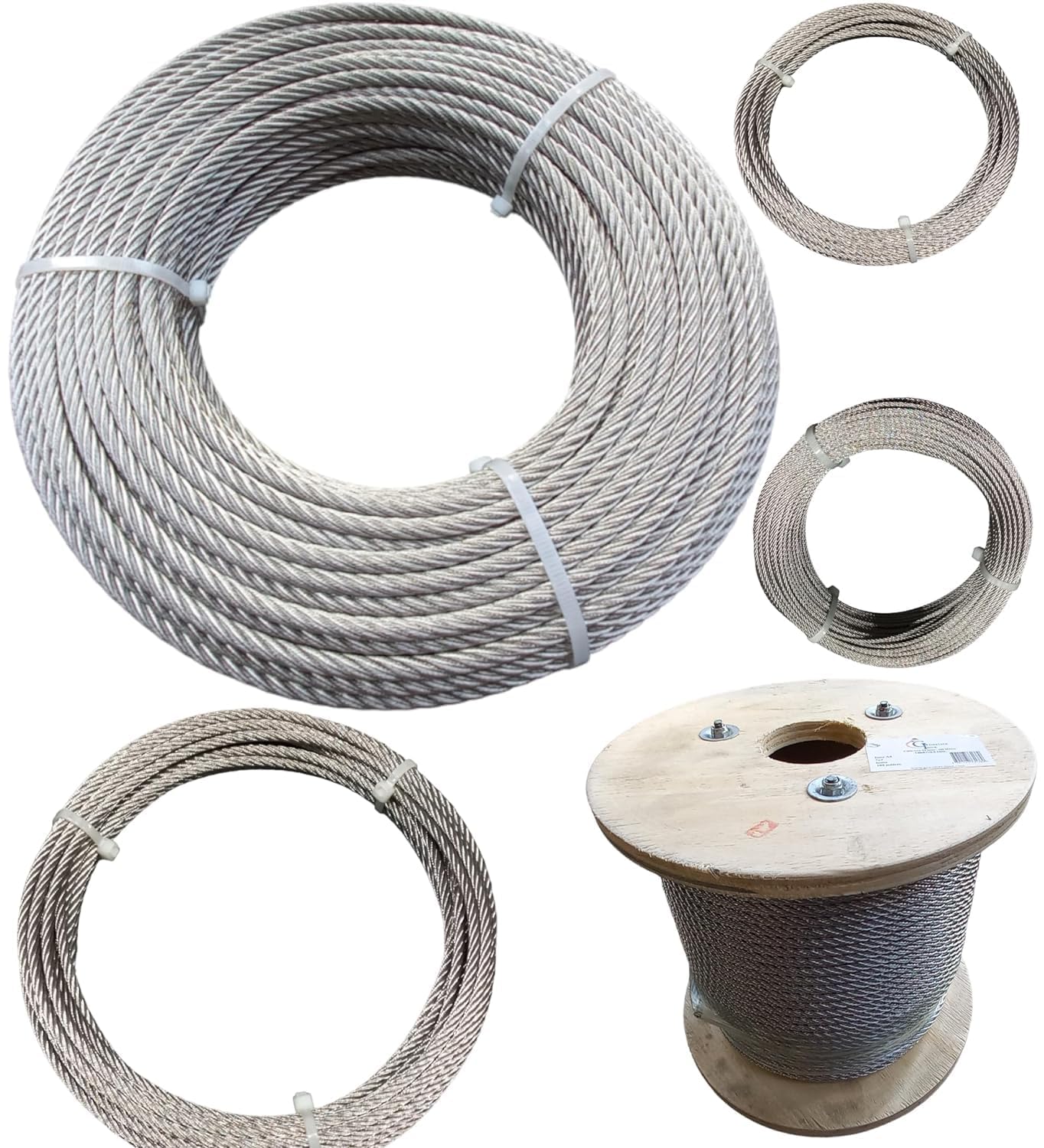 Cavo in acciaio inox A4 (speciale per esterni) diametro e lunghezza da scegliere 7 x 19 fili morbidi fai da te, giardino, acciaio inox A4 da appendere (diametro 4 mm, corona 50 m)