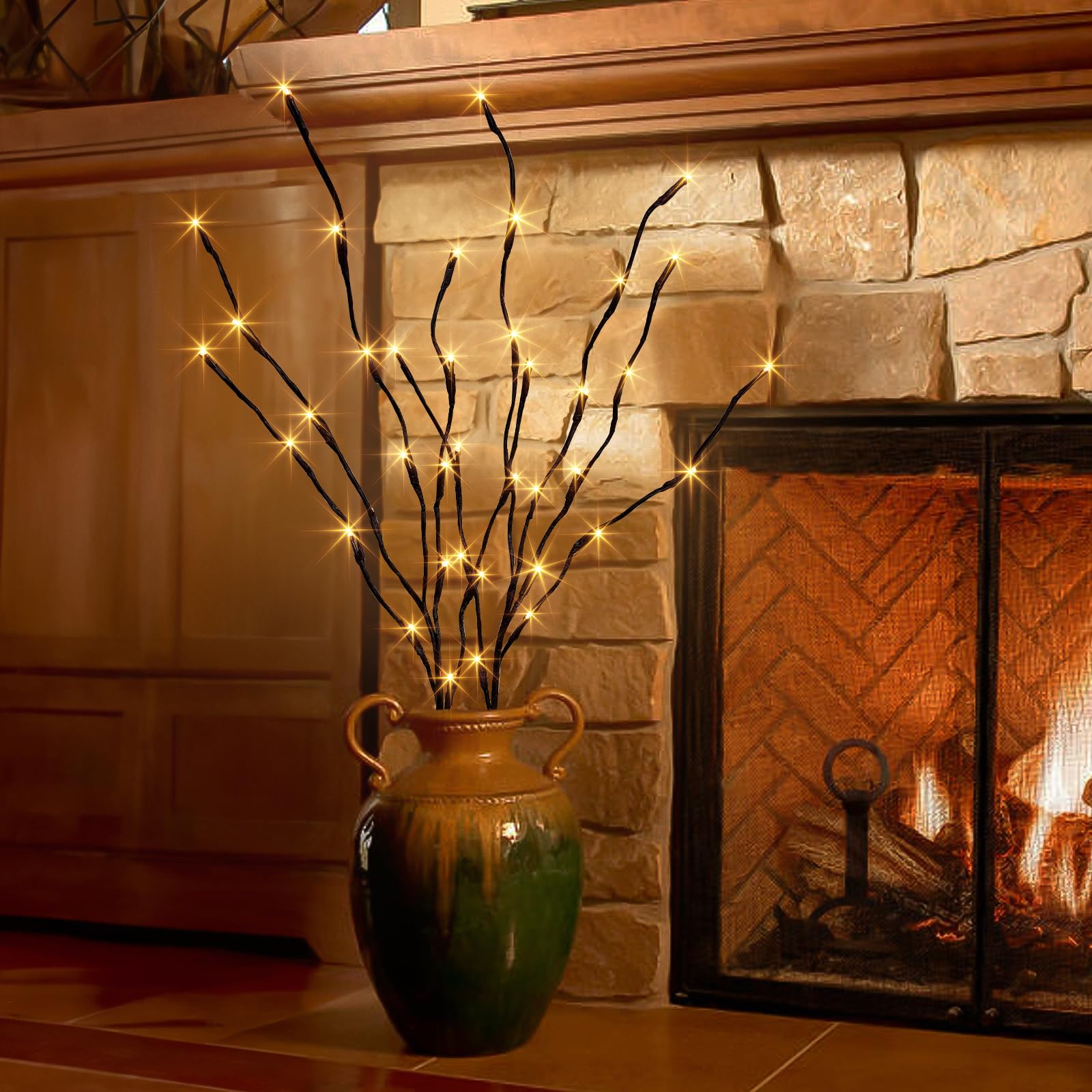 PEIDUO Lighted Branch, 30Inch 2PK 40 LED Pathway Lights, Battery Operate with Timer, for Christmas Decorations Indoor Outdoor Room Apartment Stake Lights for Lawn